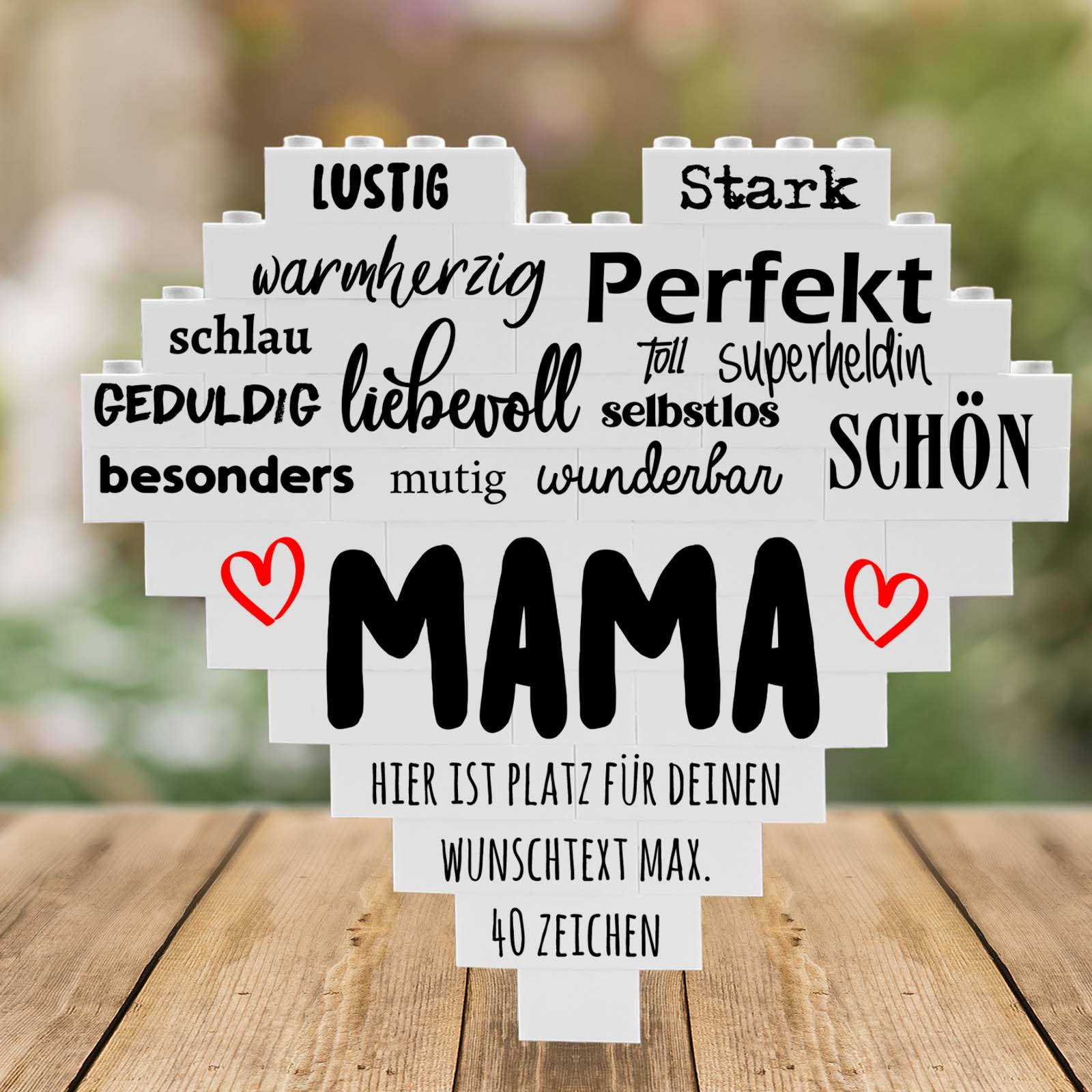 Personalisiertes Herz aus Klemmbausteinen - Mama