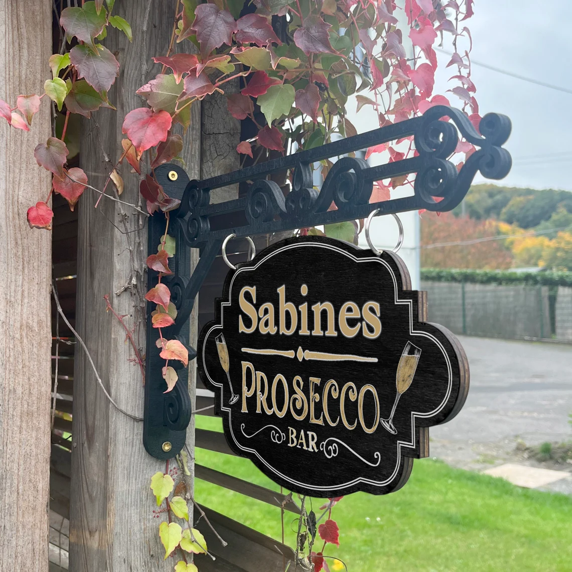 Vintage Holzschild mit Wandhalterung - Motiv "Prosecco Bar"