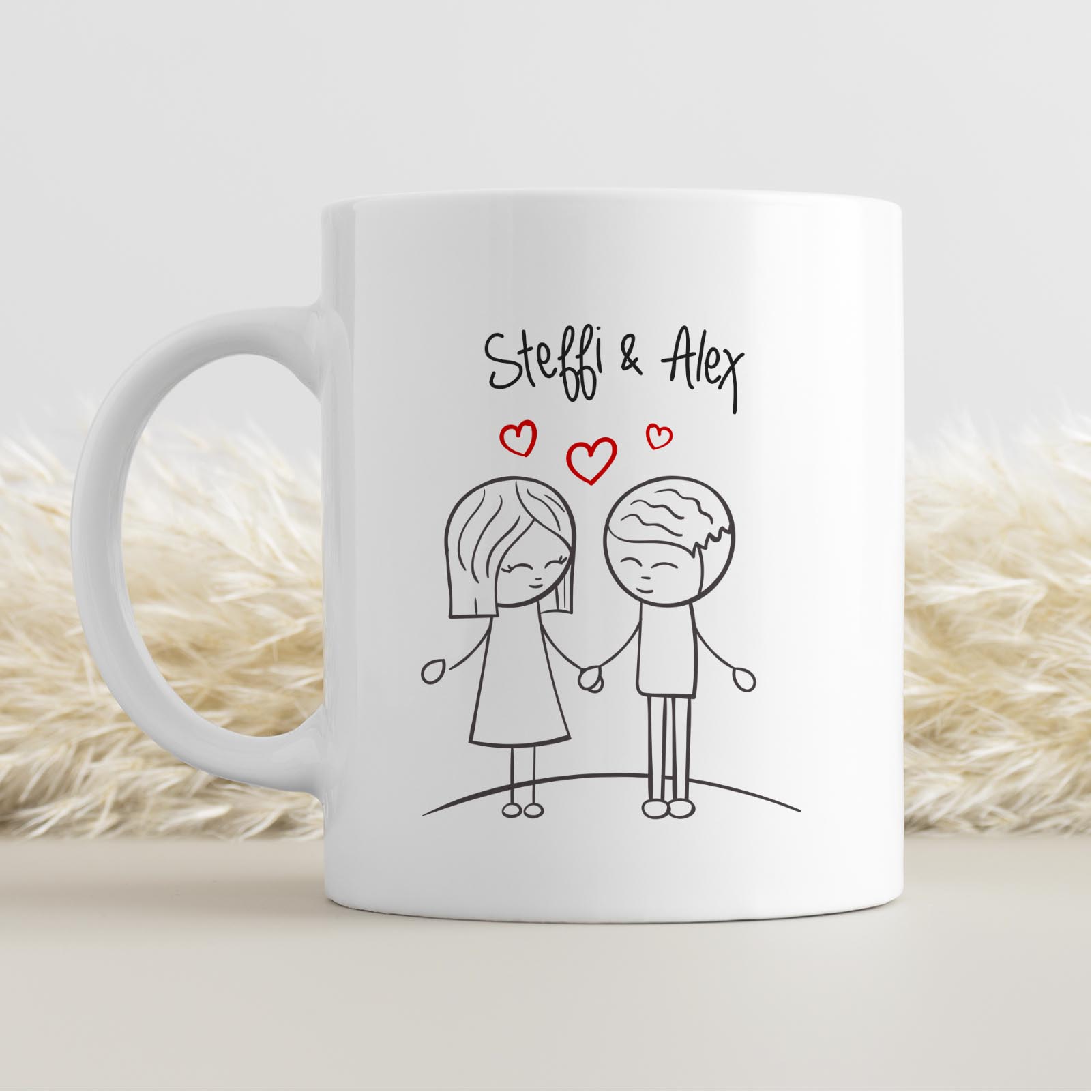 Personalisierte Tasse 330 ml – Liebespaar – mit 2 Namen – beidseitig bedruckt