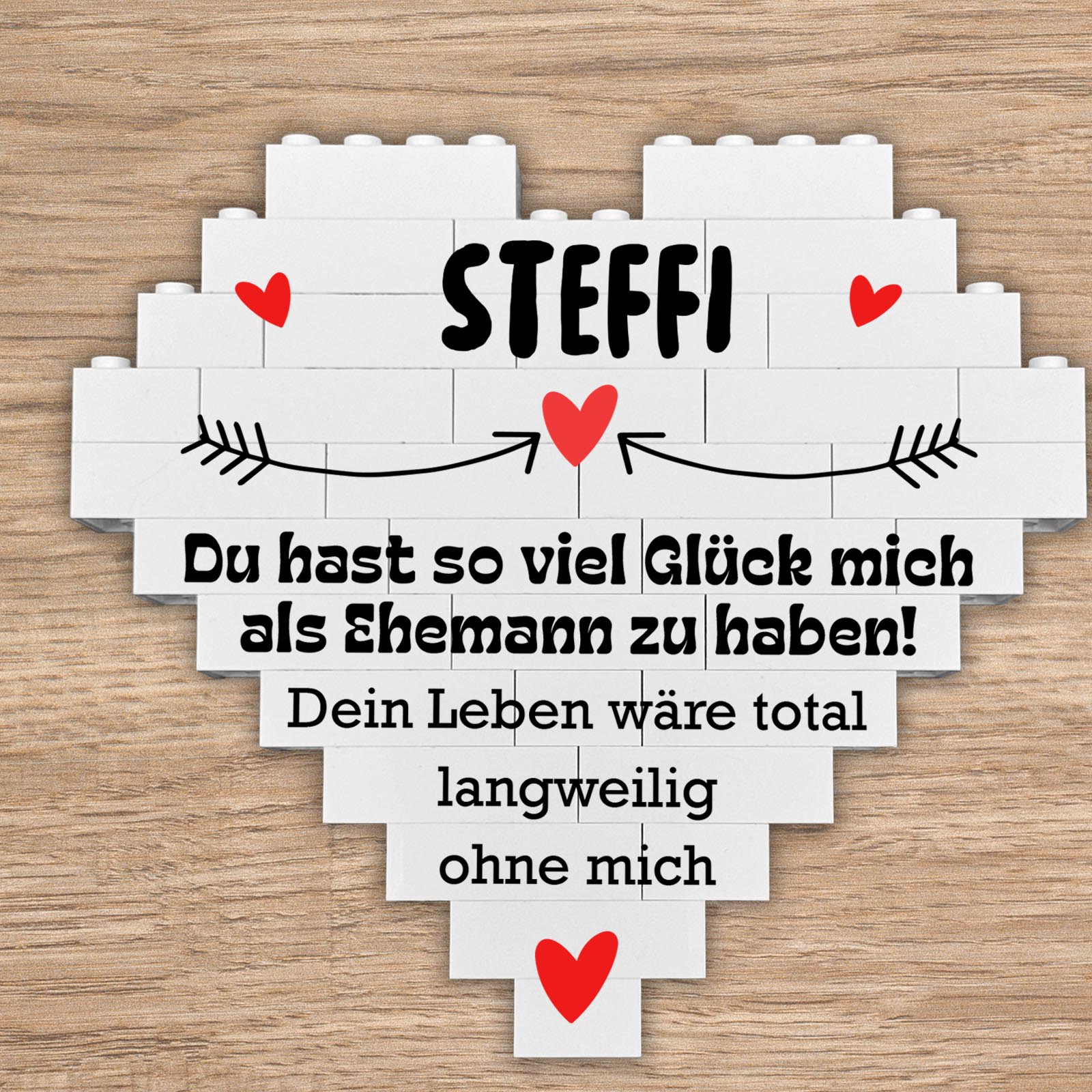 Personalisiertes Herz aus Klemmbausteinen - Lustiger Partnerspruch