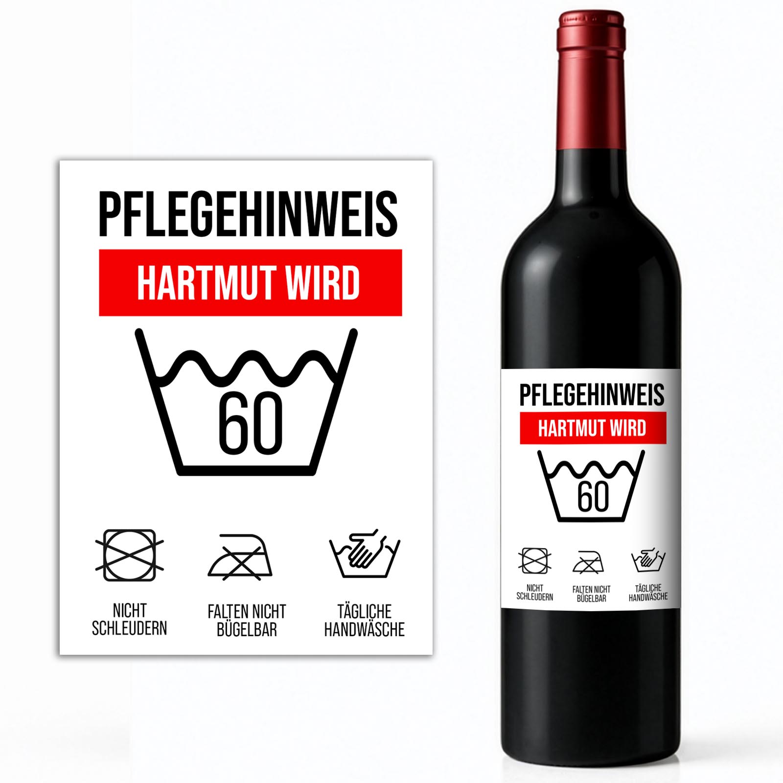 Weinflaschen Aufkleber 8x12 cm – Geburtstag Pflegehinweis