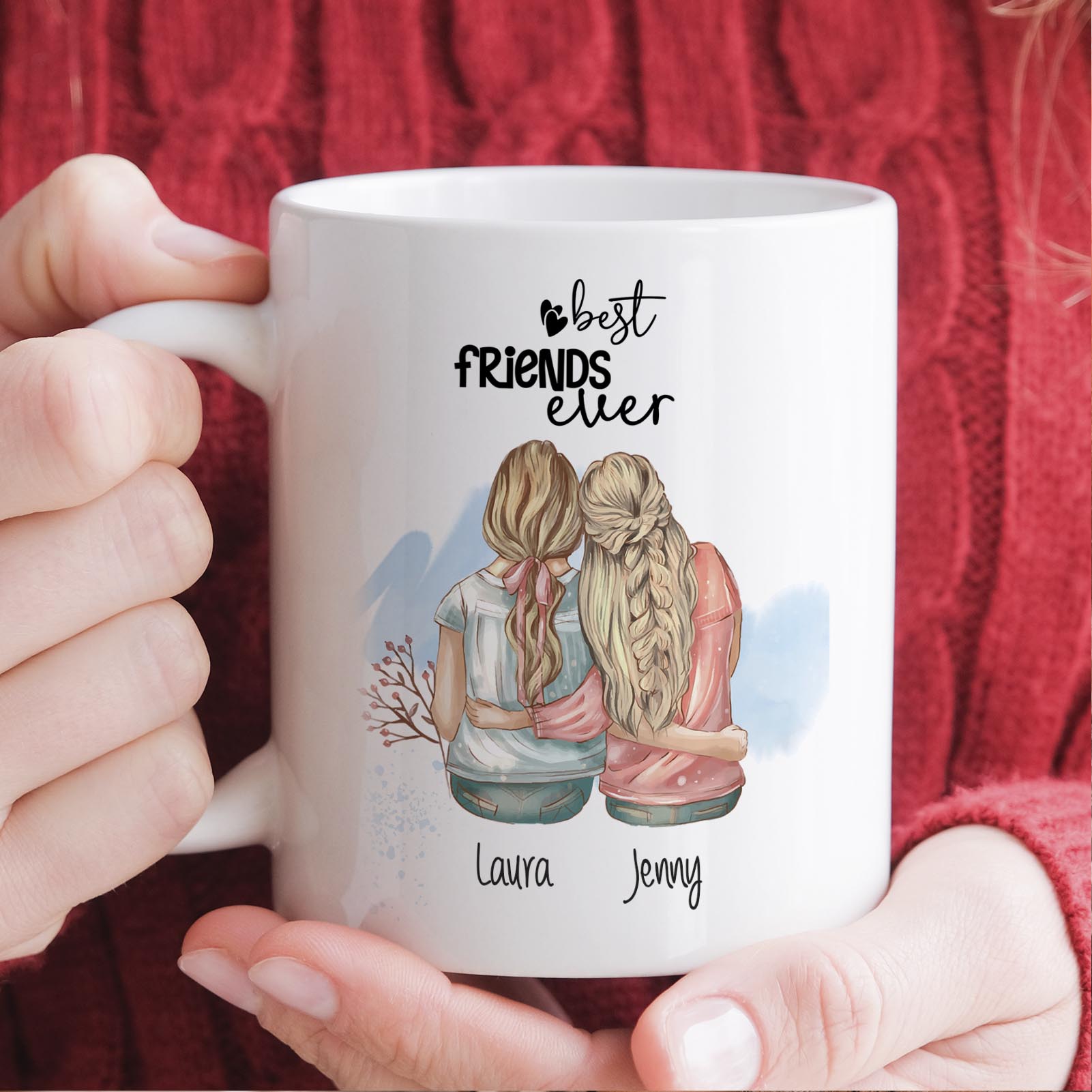 Personalisierte Tasse 330 ml – Beste Freundin – mit 2 Namen – beidseitig bedruckt