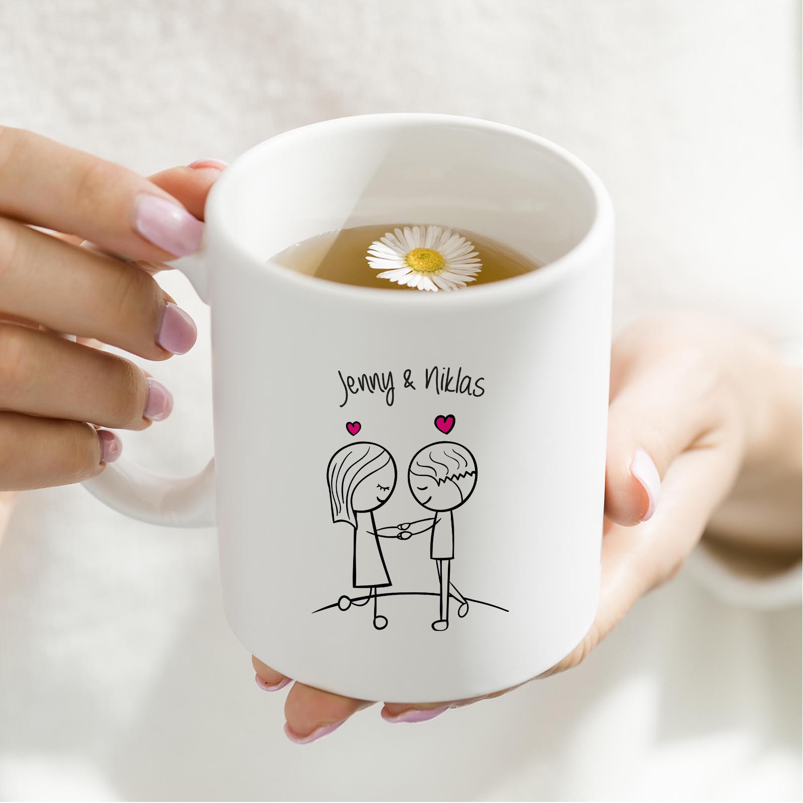 Personalisierte Tasse 330 ml – Liebespaar – mit 2 Namen – beidseitig bedruckt