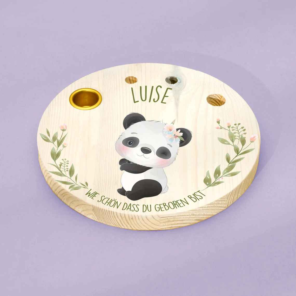 Geburtstagskranz  aus Holz mit  Wunschnamen personalisiert - Motiv 18 Panda