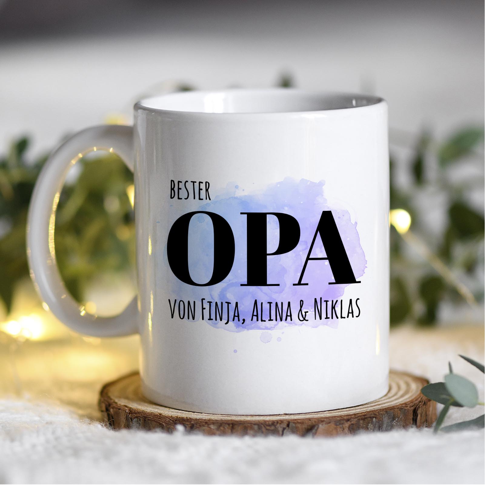 Personalisierte Tasse 330 ml – Bester Opa der Welt – mit Namen der Enkel – beidseitig bedruckt