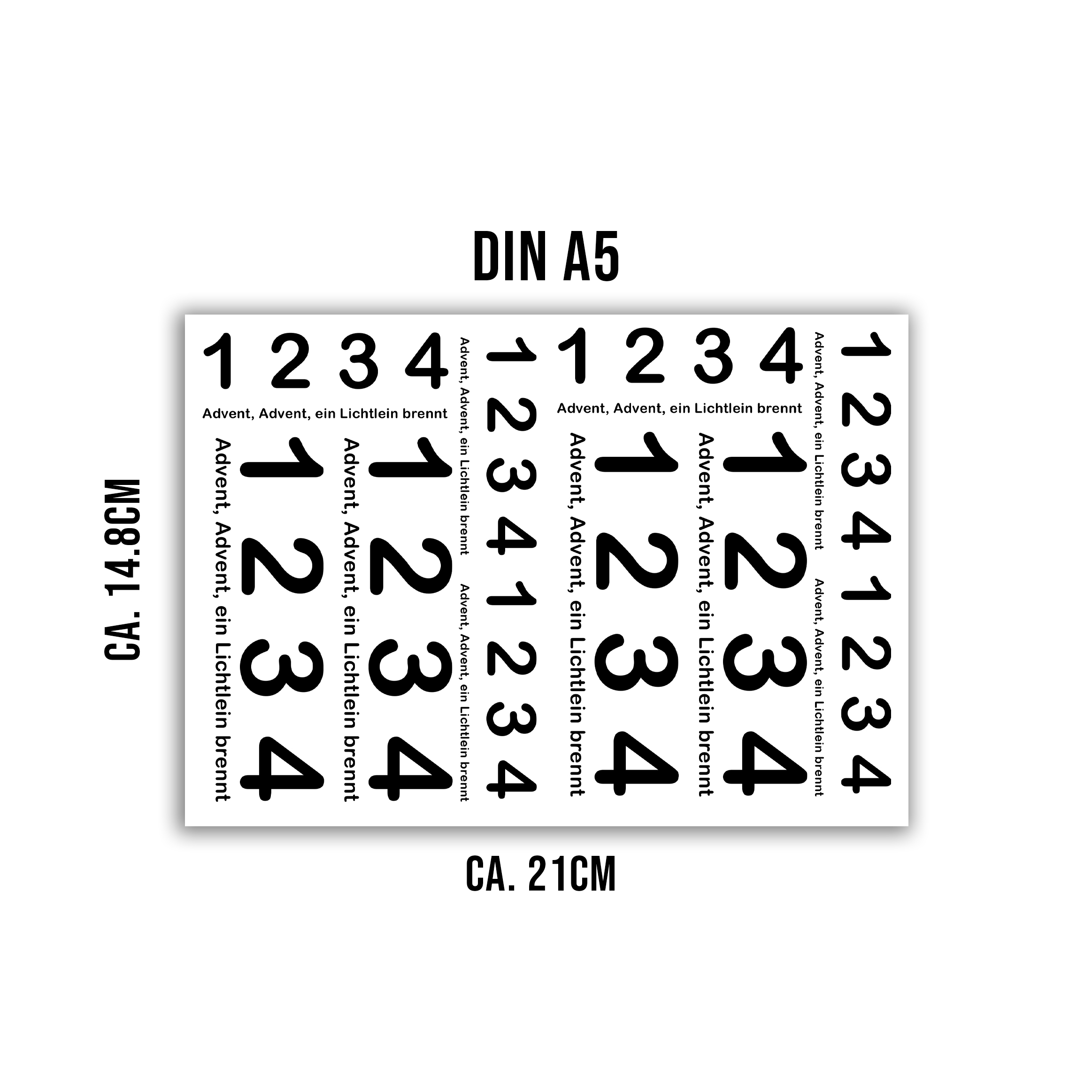 randlose Rub-on Sticker M142 Zahlen für Adventkranz