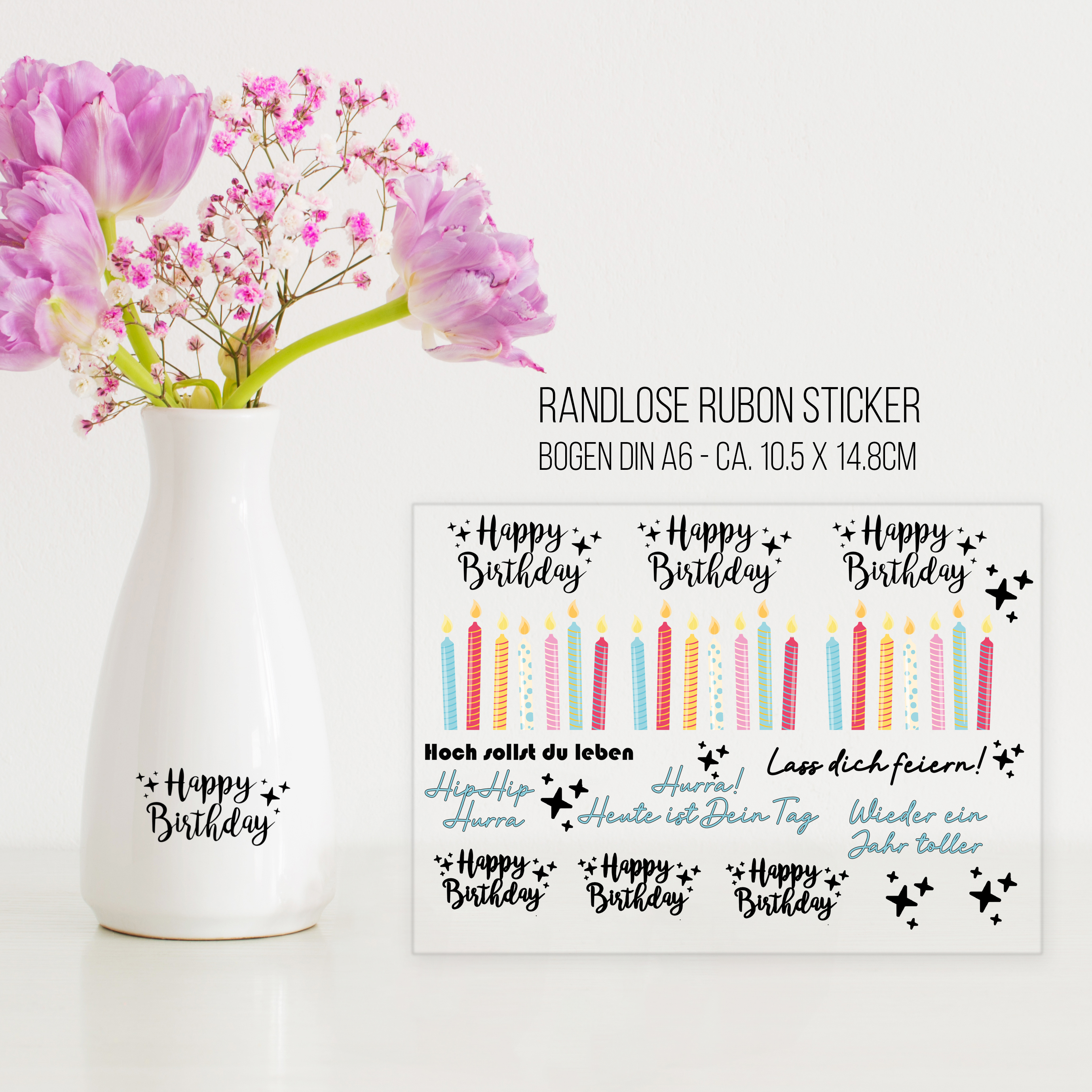 randlose Rub-on Sticker M206 Geburtstag