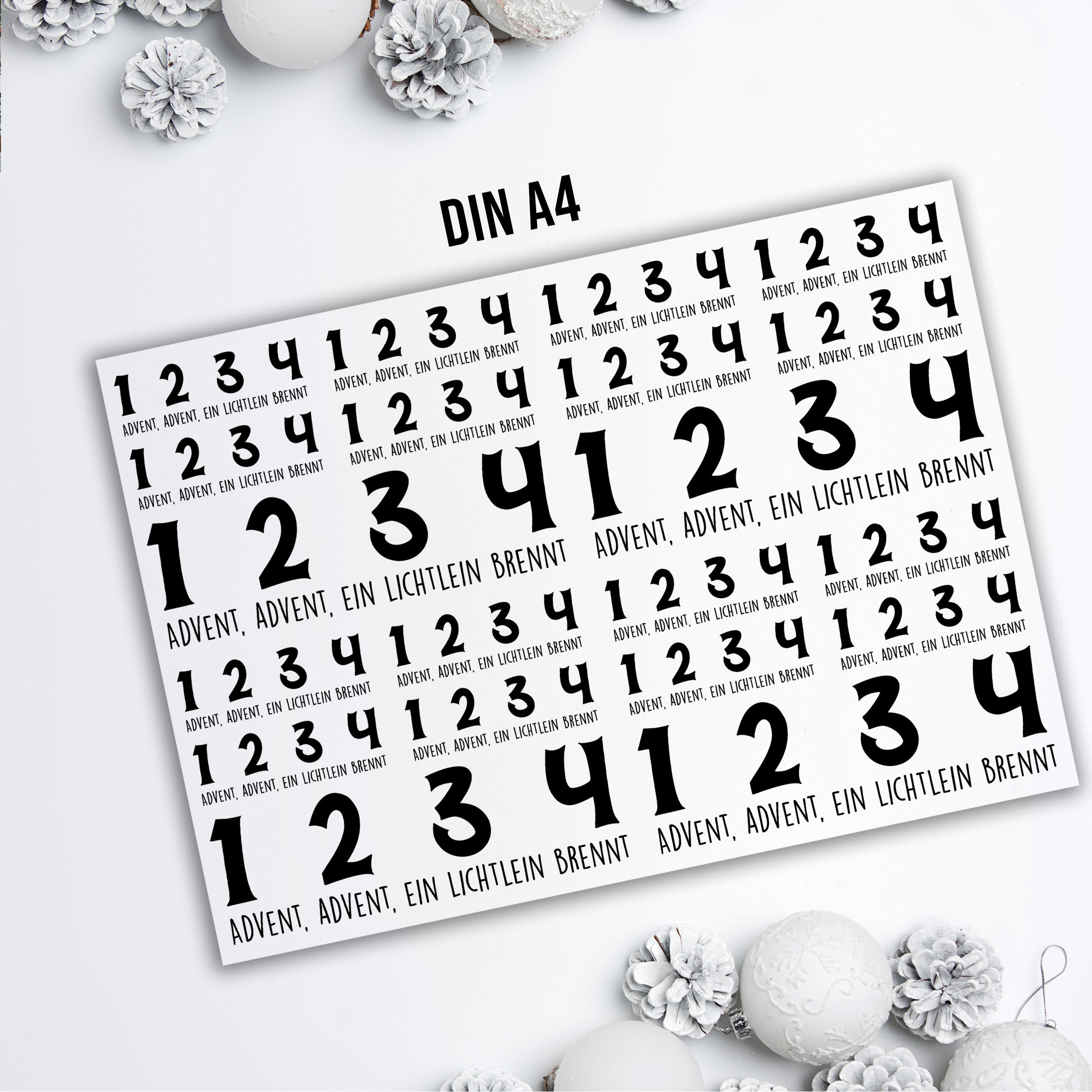 randlose Rub-on Sticker M143 Zahlen für Adventkranz