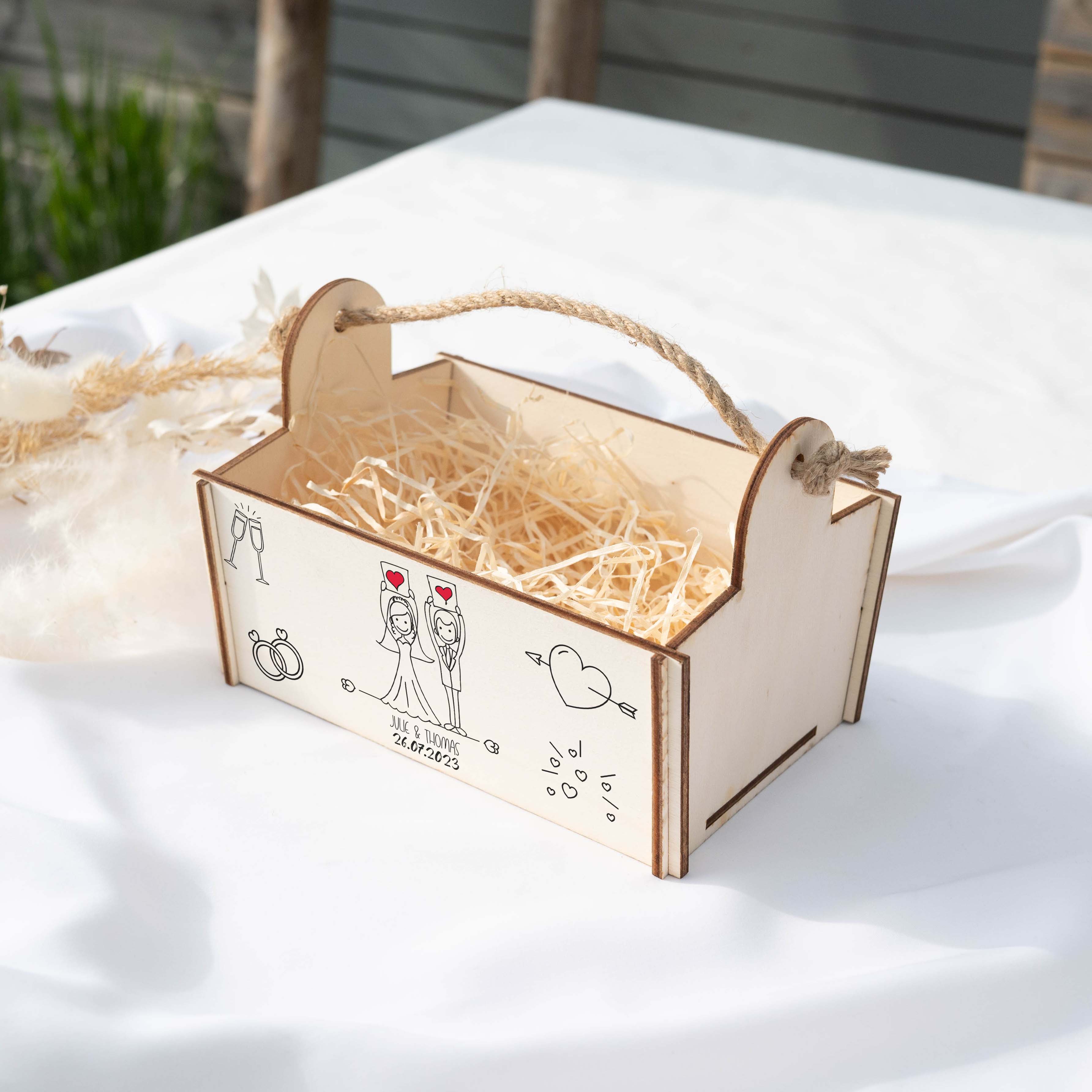Geschenkkorb mit Holzwolle, Bausatz mit Motiv 08 Hochzeit 1