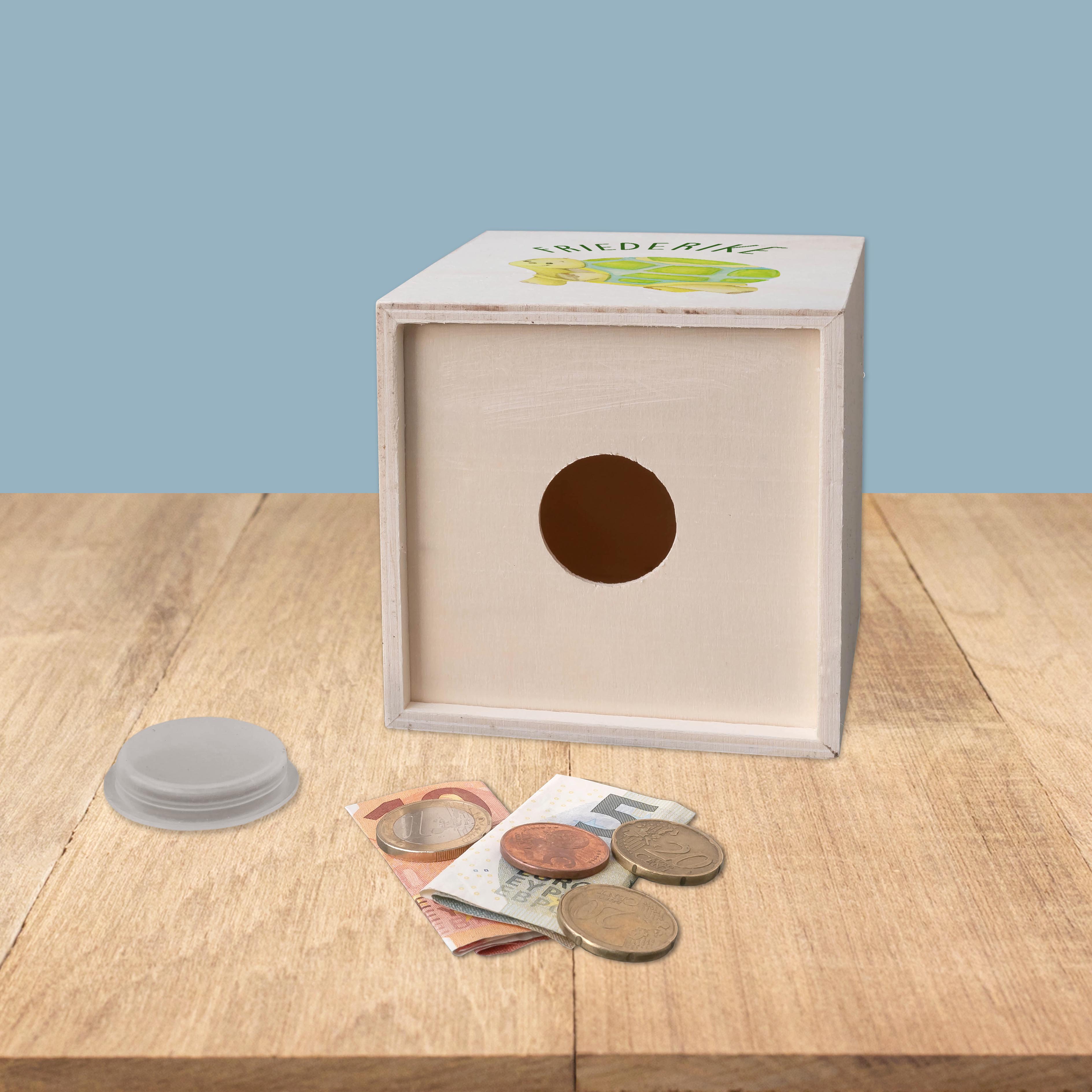 hübsche Holzspardose: personalisierbare Sparbüchse Motiv 11 Schildkröte