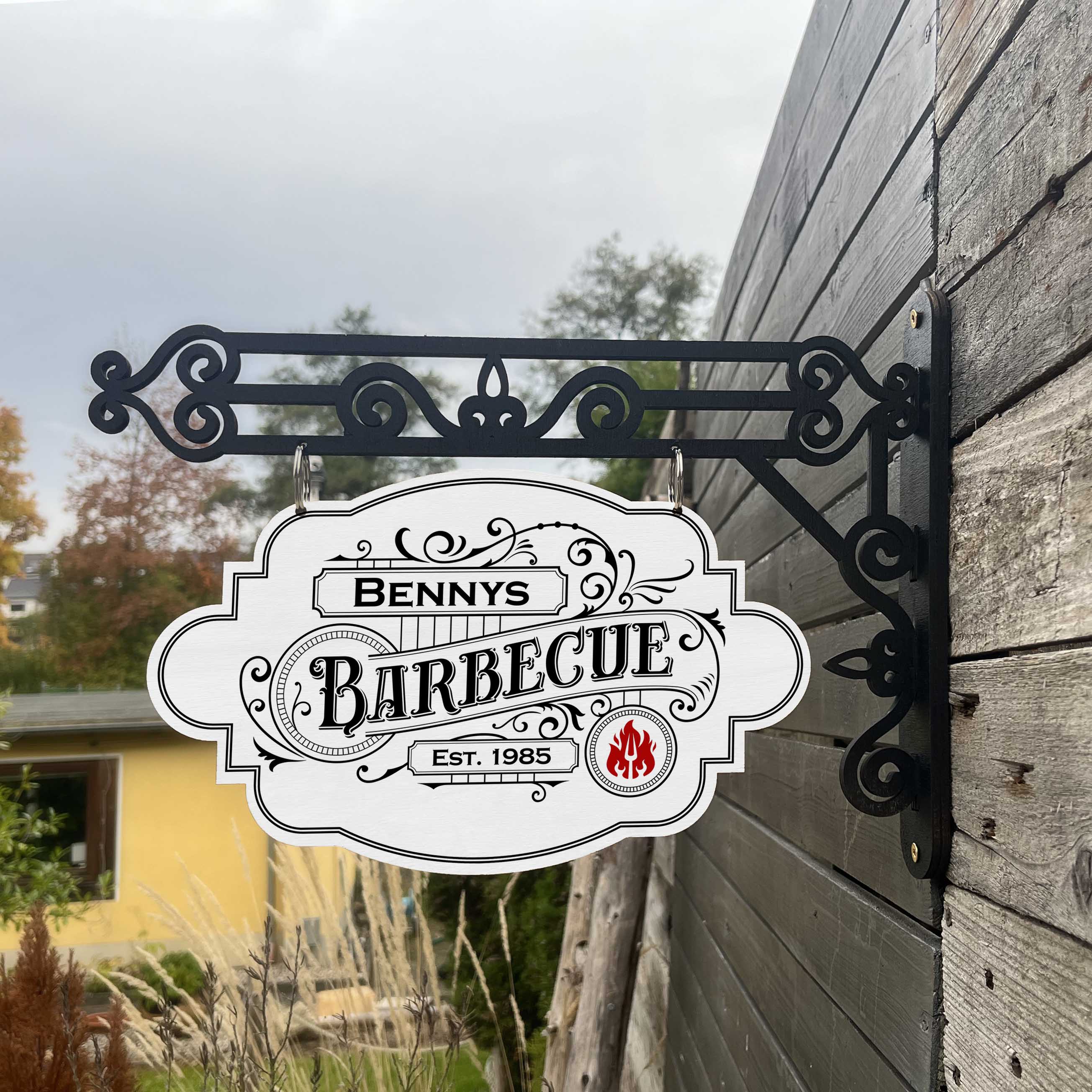 Vintage Holzschild mit Wandhalterung - Motiv "Barbecue"