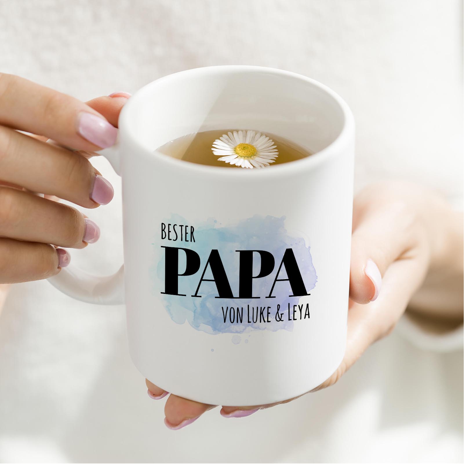 Personalisierte Tasse 330 ml – Bester Papa der Welt – mit Namen der Kinder – beidseitig bedruckt