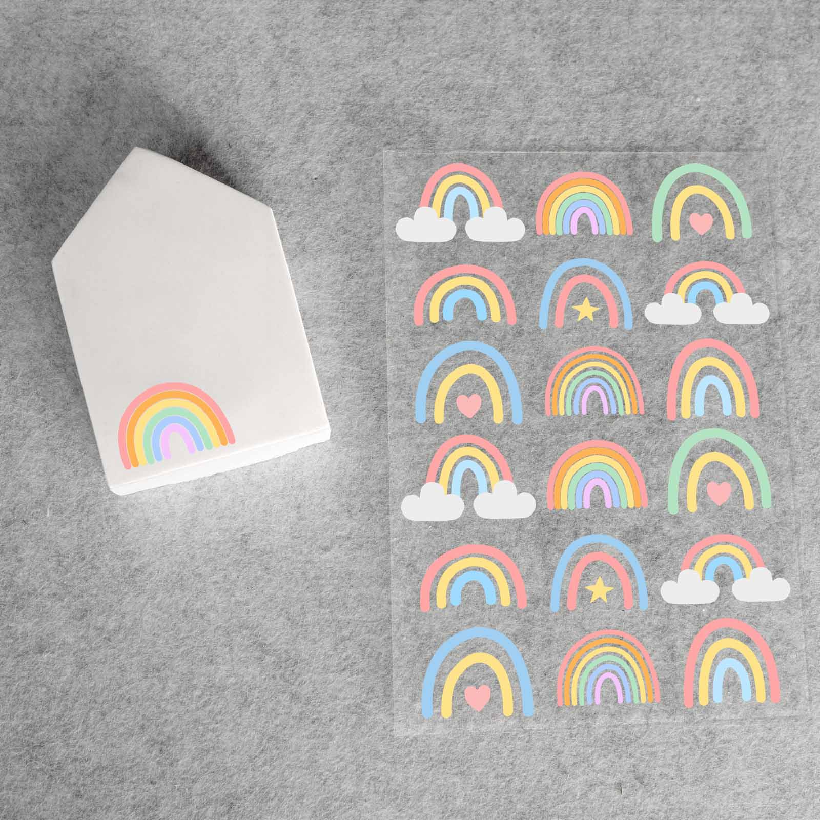 randlose Rub-on Sticker Regenbogen in Pastelltönen