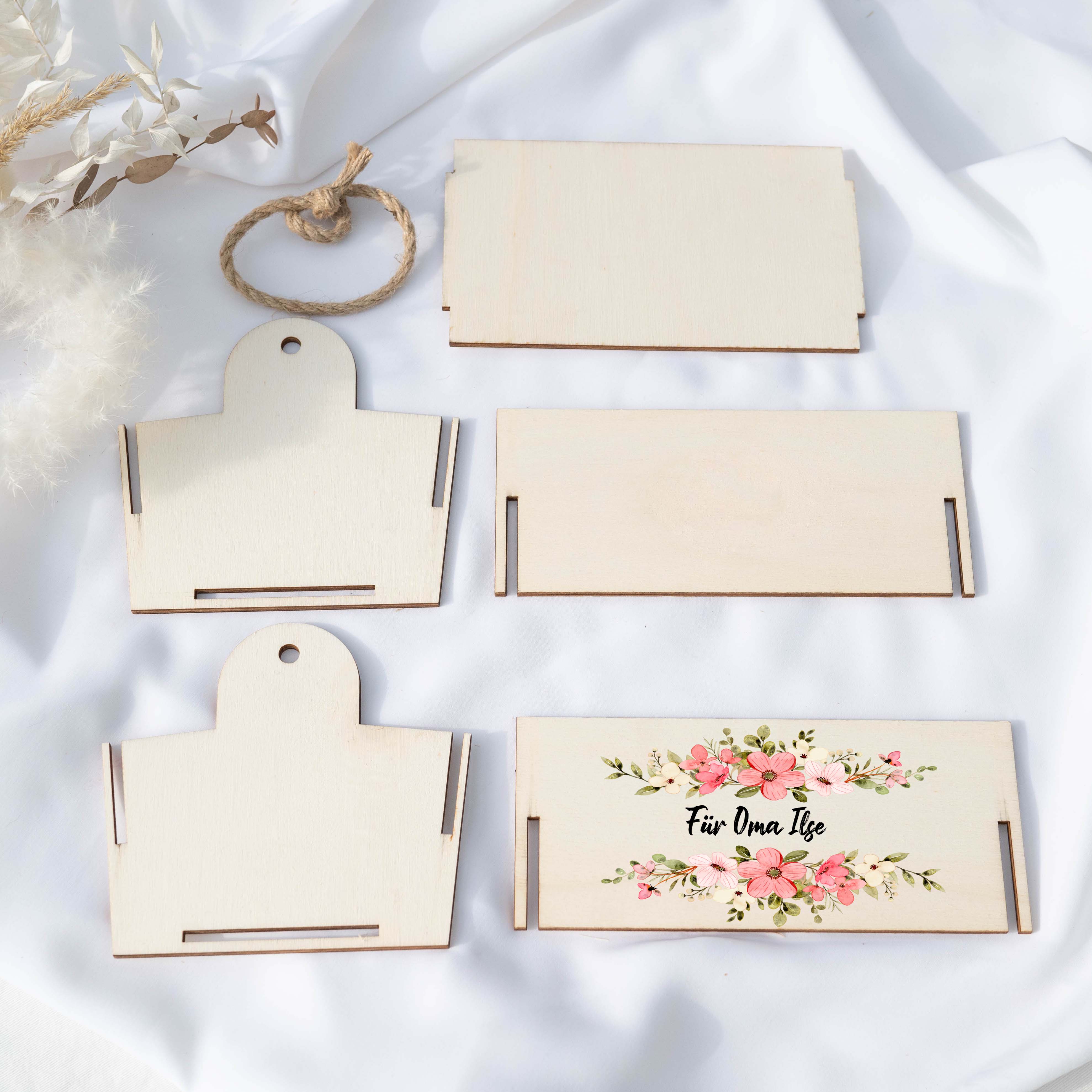 Geschenkkorb mit Holzwolle, Bausatz mit Motiv 02 Blumen