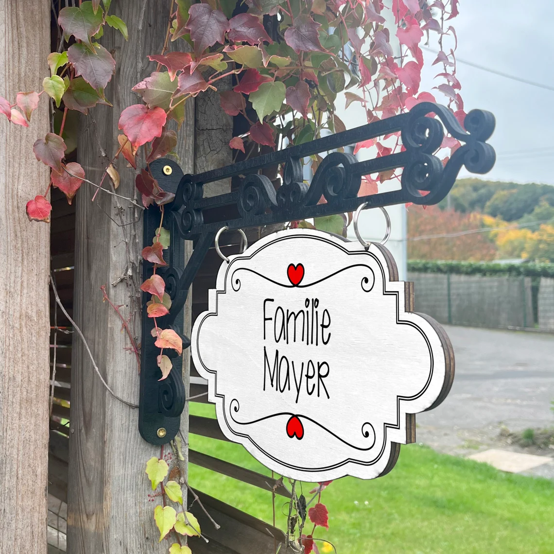 Vintage Holzschild mit Wandhalter - Motiv "Familie"