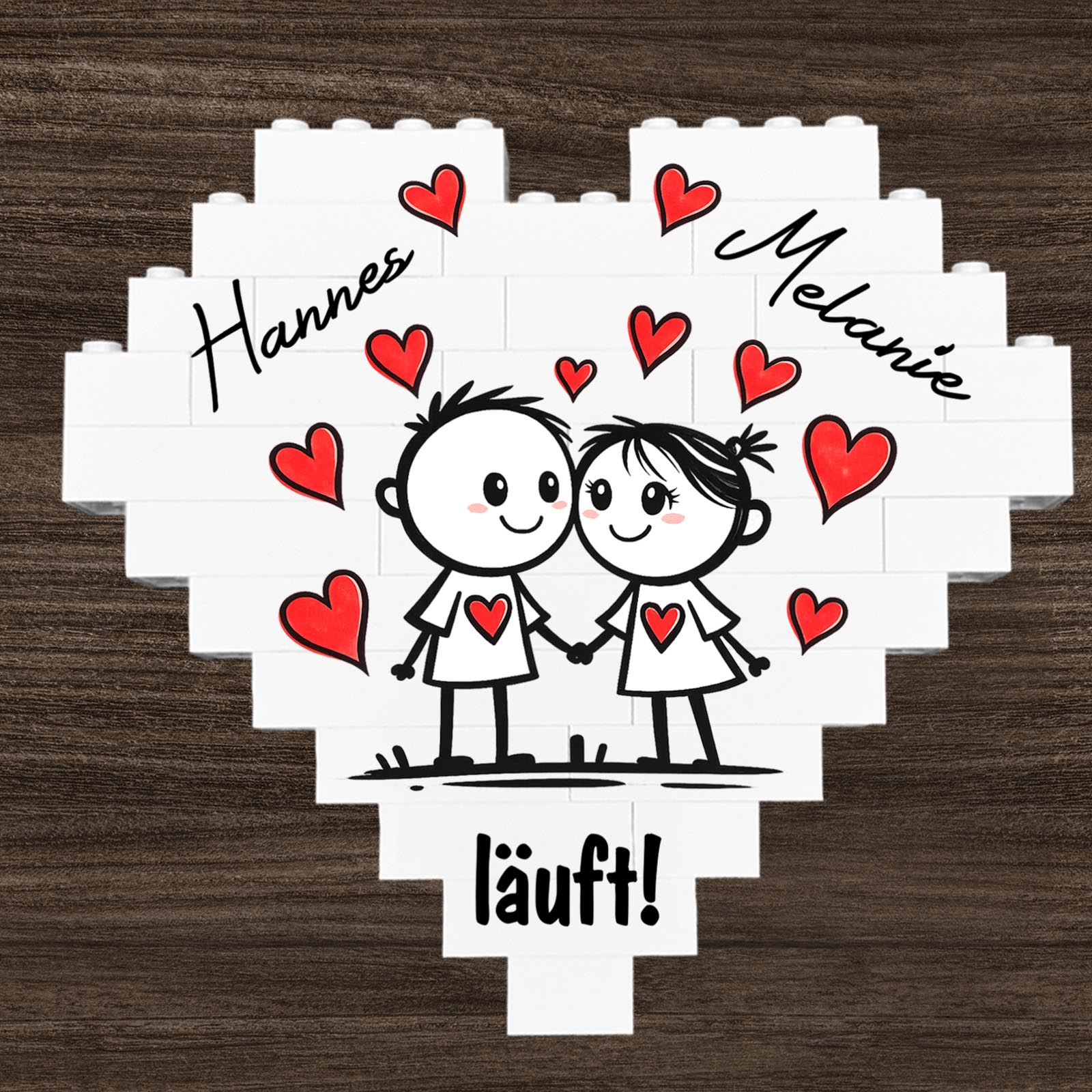 Personalisiertes Herz aus Klemmbausteinen - Liebespaar „läuft!“