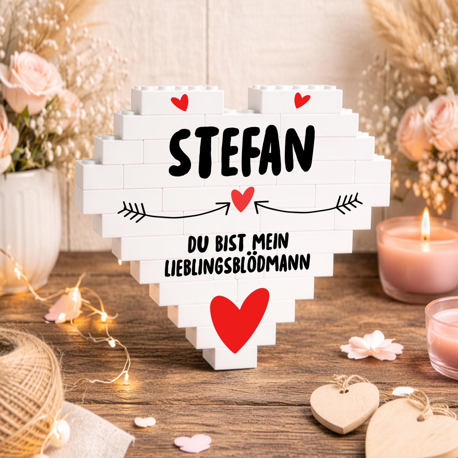 Personalisiertes Herz aus Klemmbausteinen - Lieblingsblödmann