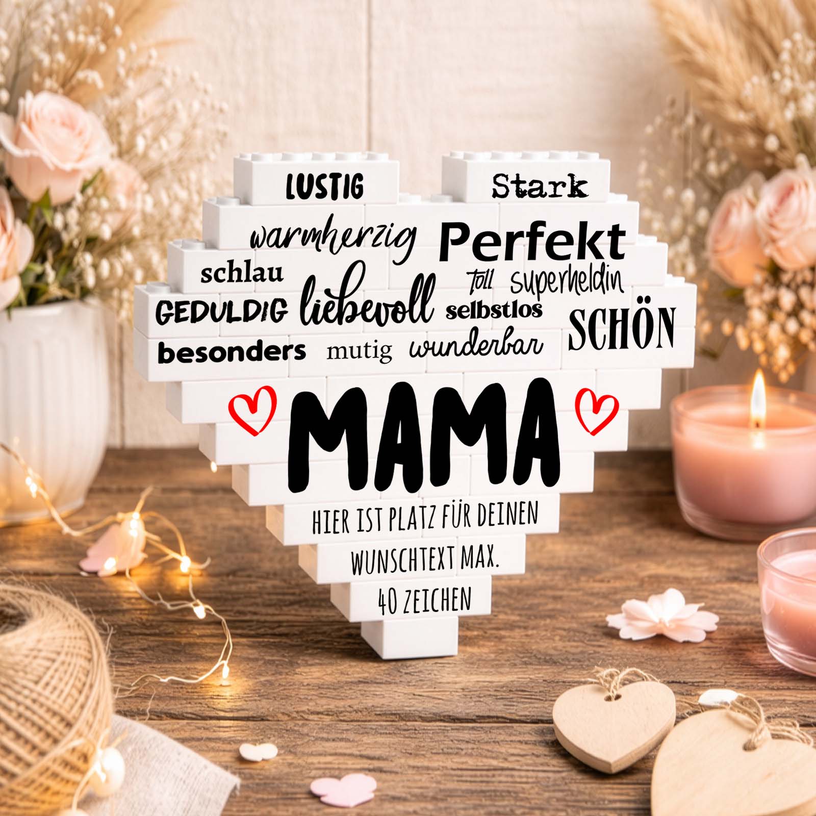 Personalisiertes Herz aus Klemmbausteinen - Mama