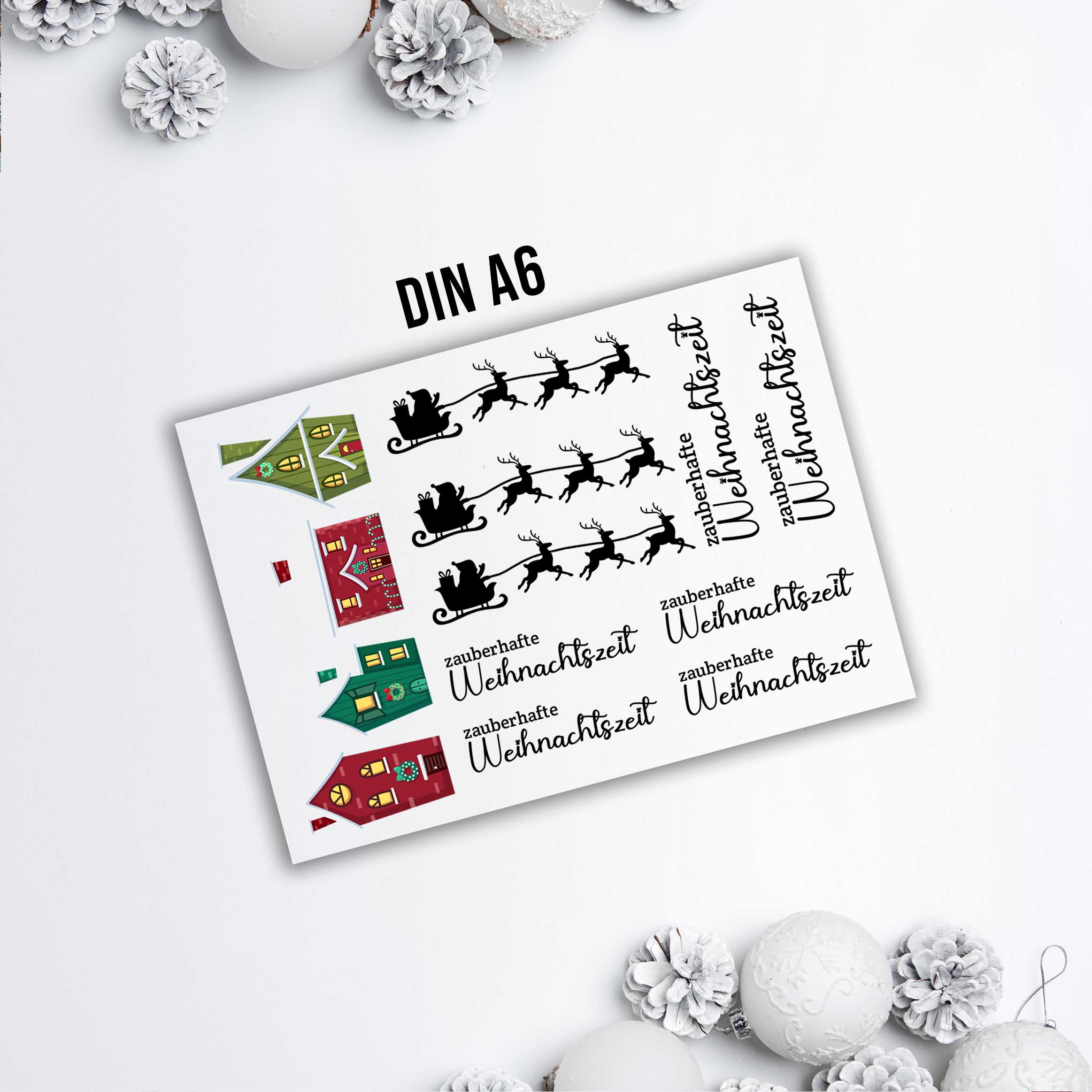 randlose Rub-on Sticker M145 Häuser Weihnachten