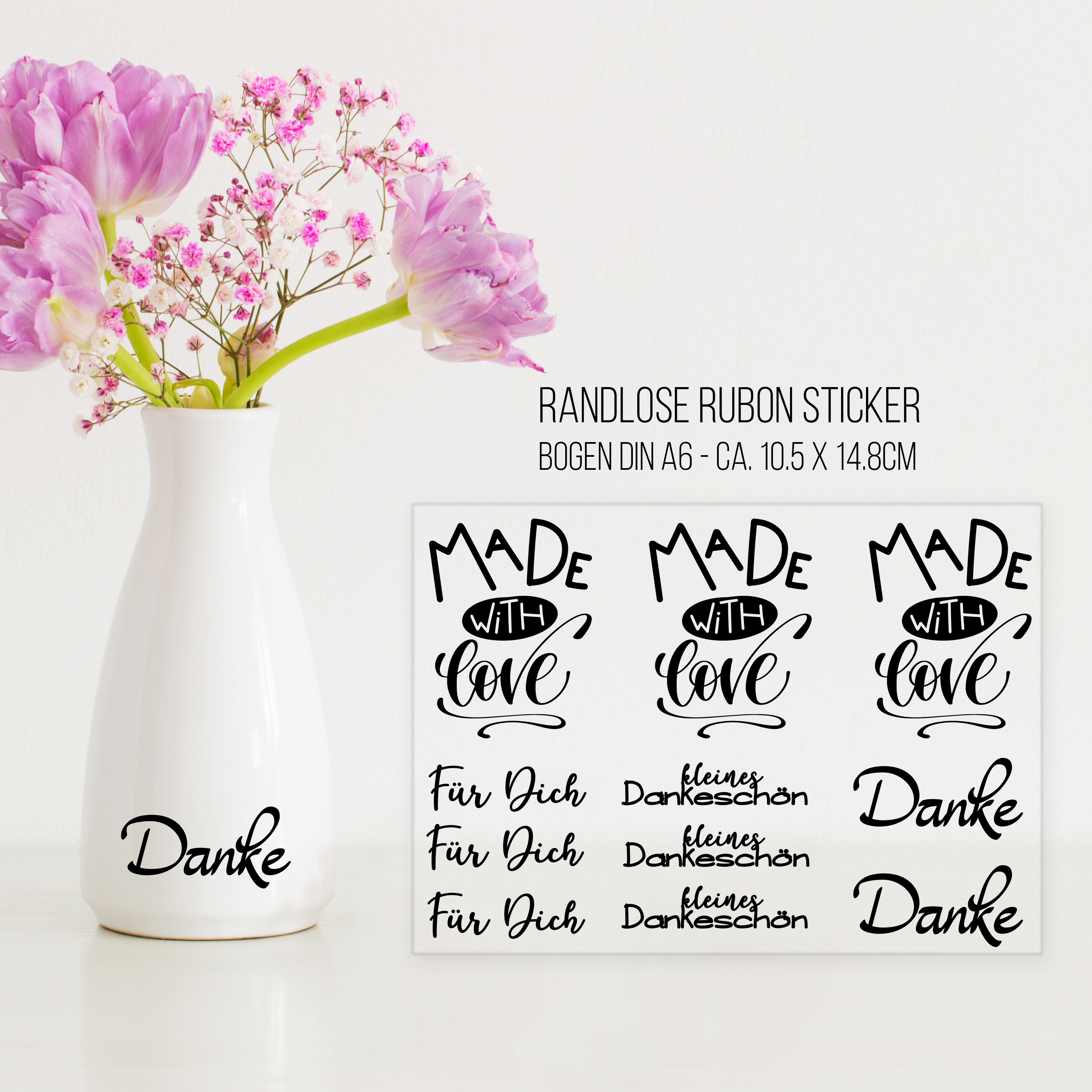 randlose Rub-on Sticker M209 Made with love, Handmade