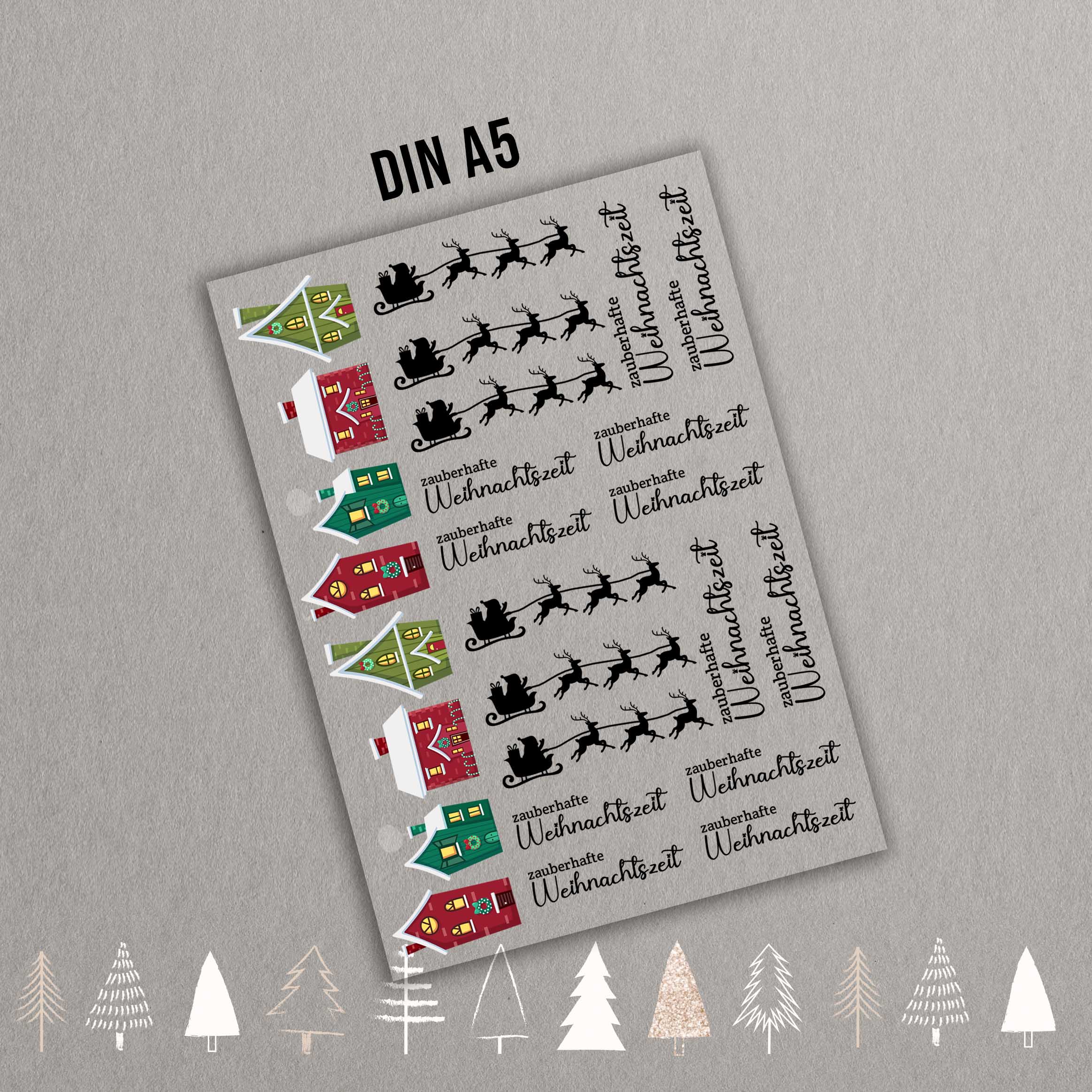 randlose Rub-on Sticker M145 Häuser Weihnachten