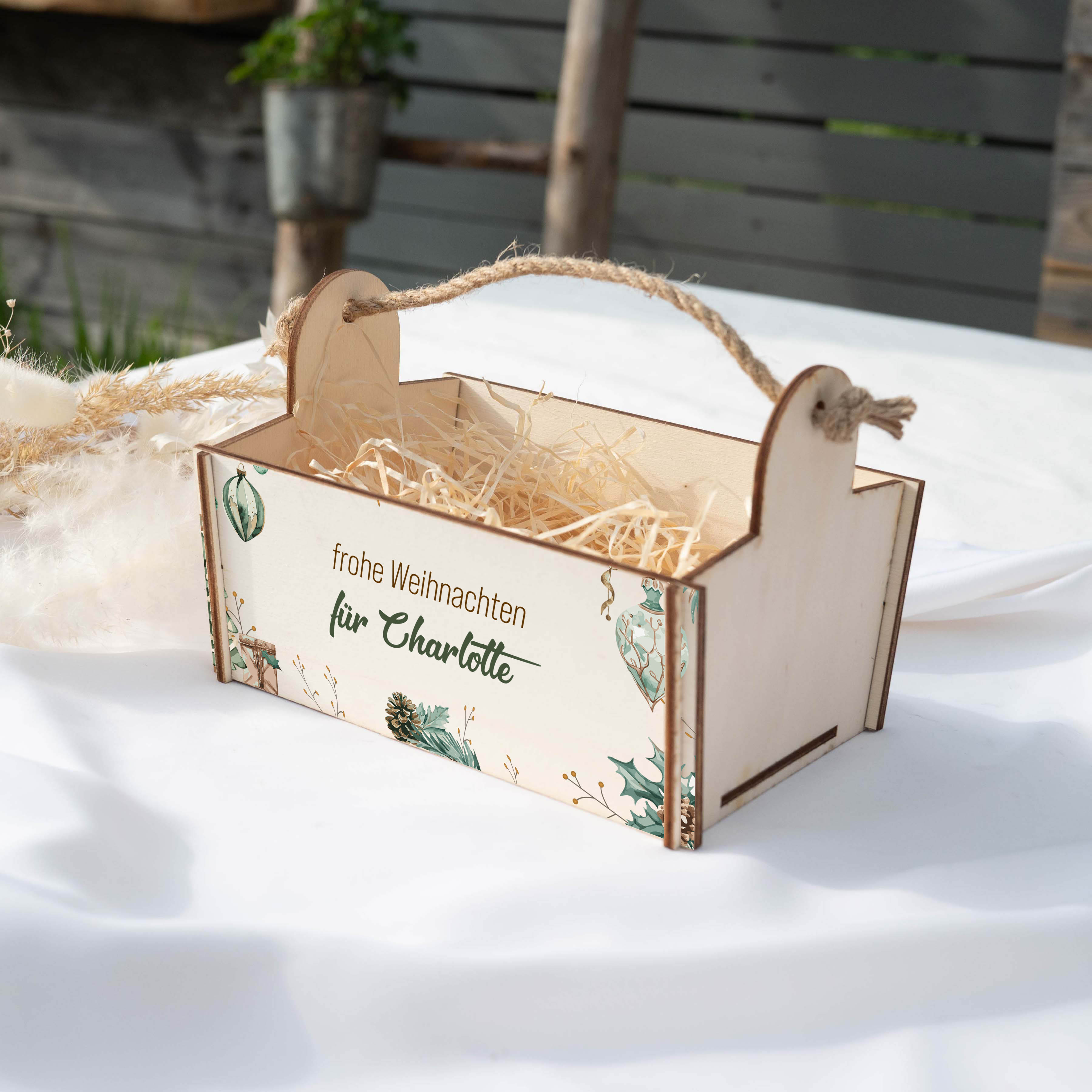 Geschenkkorb mit Holzwolle, Bausatz mit Motiv 26 Weihnachten
