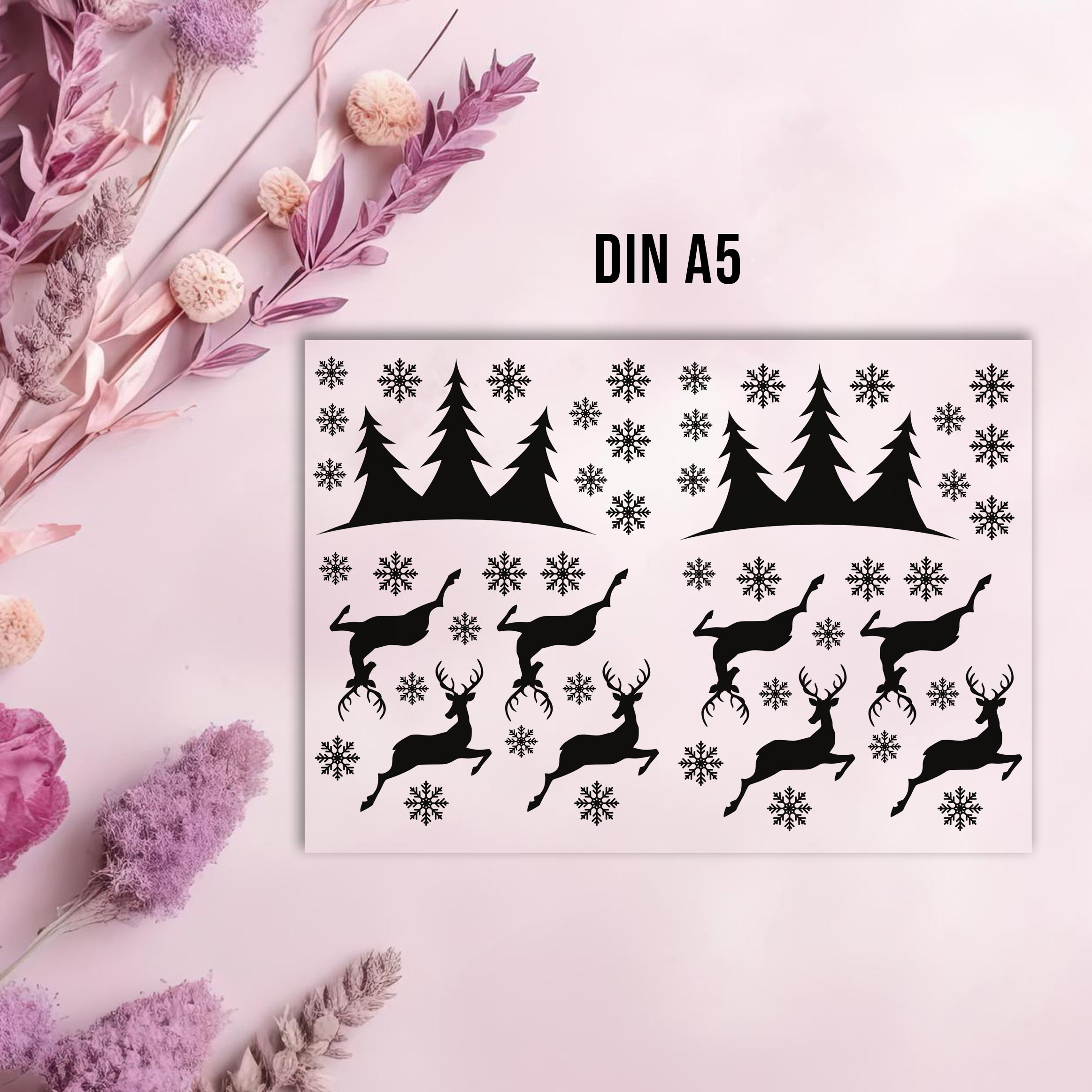 randlose Rub-on Sticker M144 Winter Weihnachten Rentiere