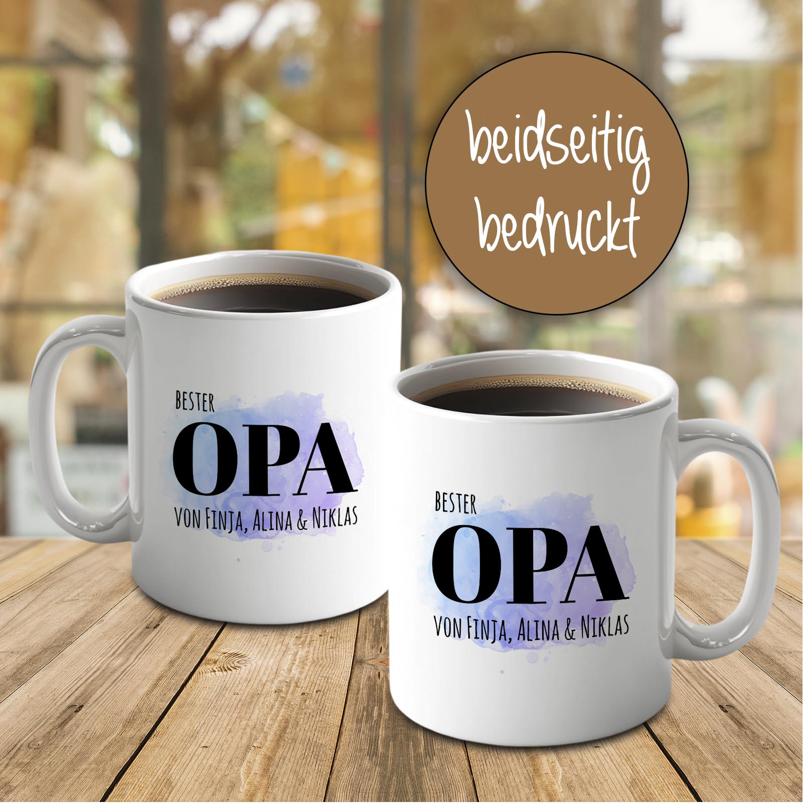 Personalisierte Tasse 330 ml – Bester Opa der Welt – mit Namen der Enkel – beidseitig bedruckt