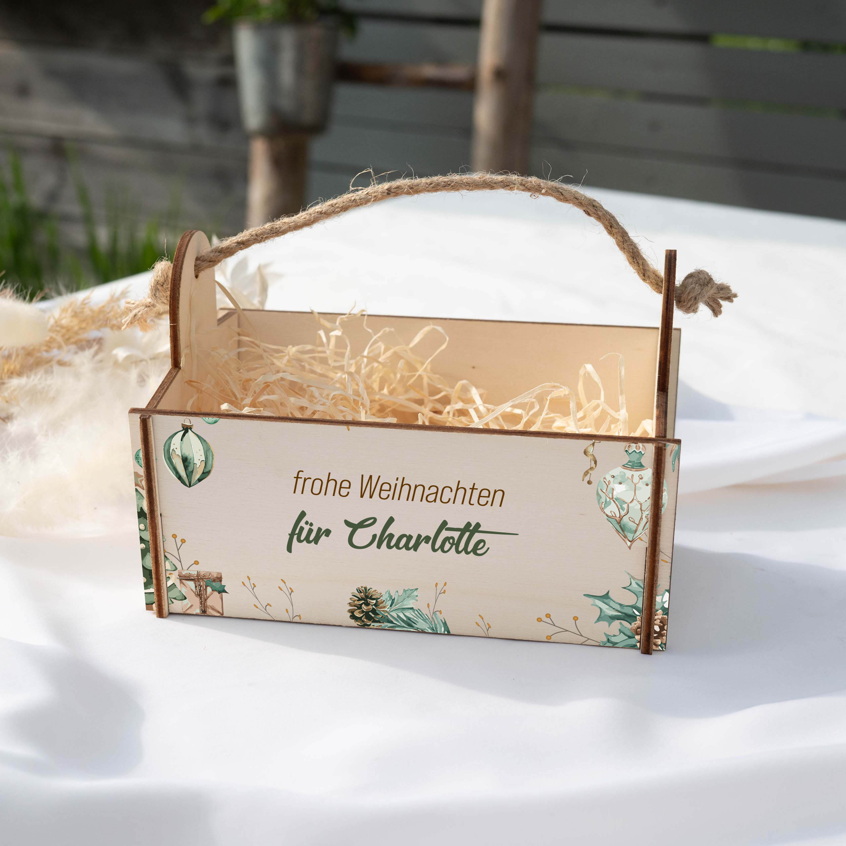 Geschenkkorb mit Holzwolle, Bausatz mit Motiv 26 Weihnachten