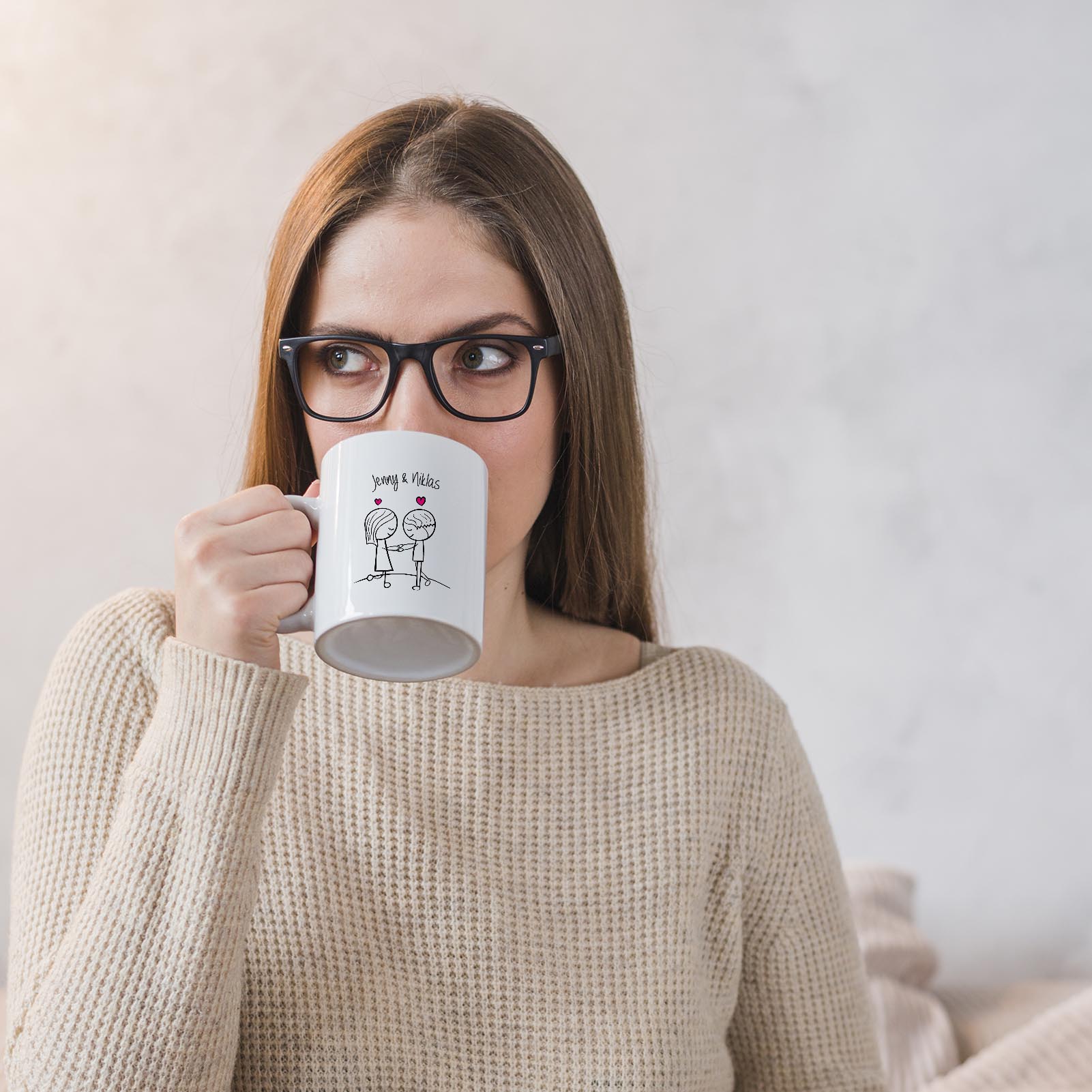 Personalisierte Tasse 330 ml – Liebespaar – mit 2 Namen – beidseitig bedruckt