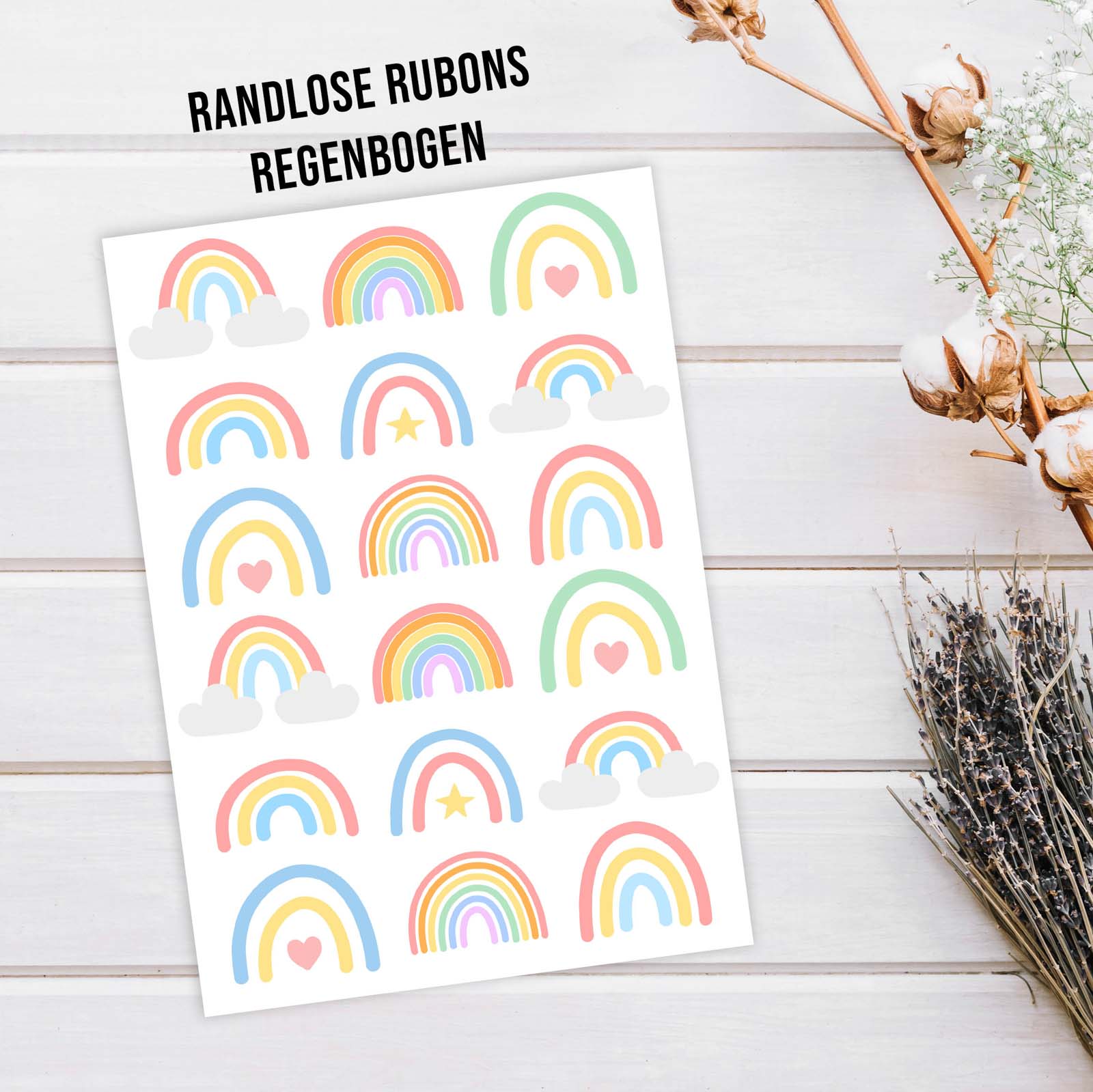 randlose Rub-on Sticker Regenbogen in Pastelltönen