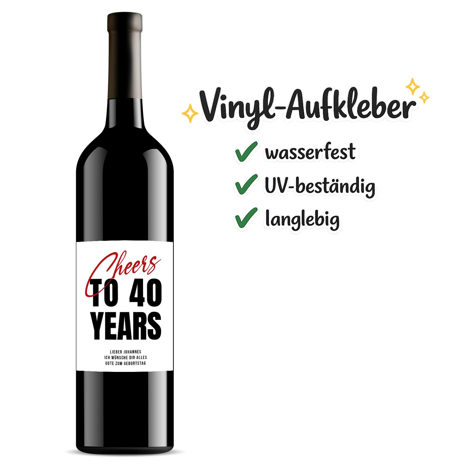Weinflaschen Aufkleber 8x12 cm – Cheers to … Years