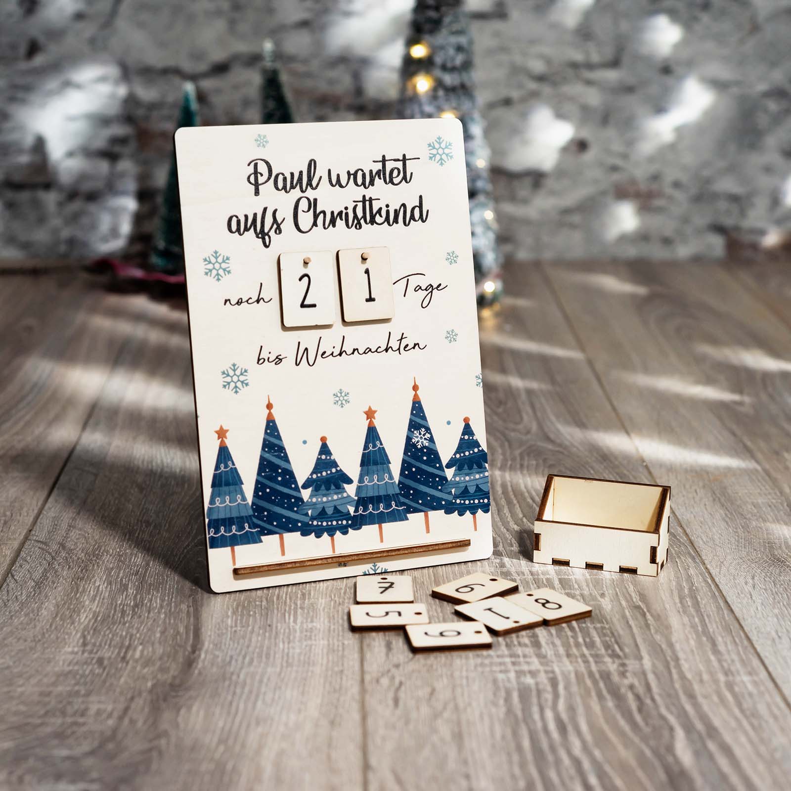 Countdown bis Weihnachten personalisiert Motiv Weihnachtsbäume