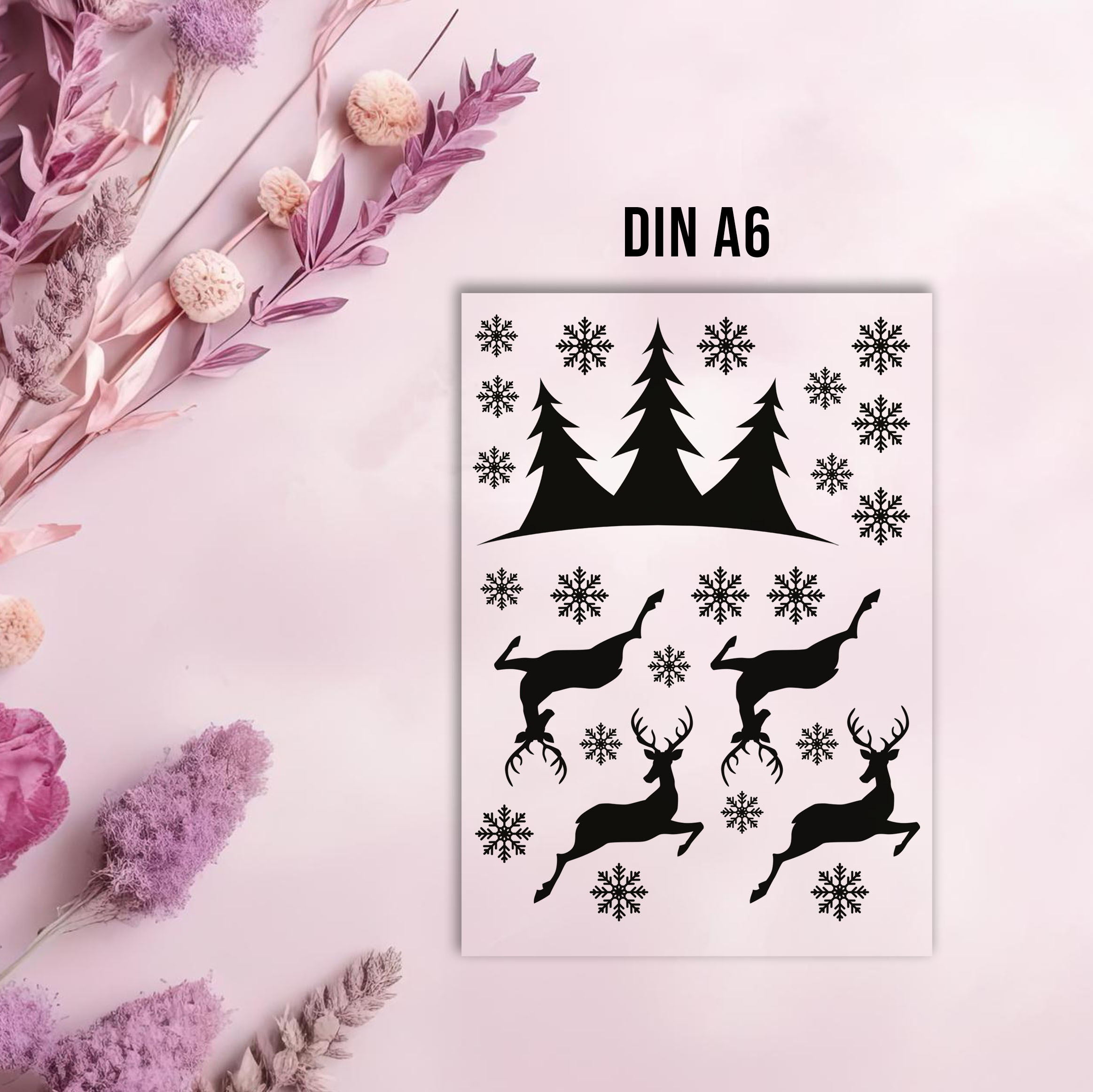 randlose Rub-on Sticker M144 Winter Weihnachten Rentiere