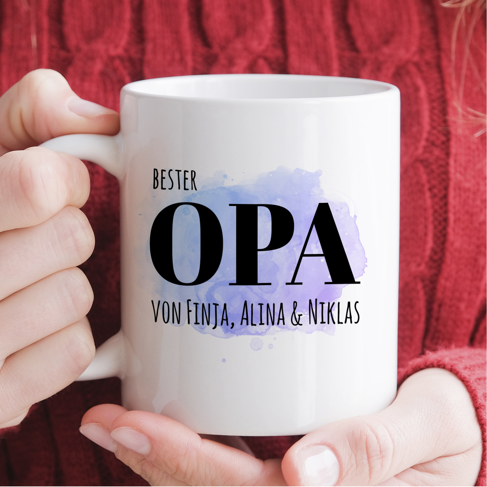 Personalisierte Tasse 330 ml – Bester Opa der Welt – mit Namen der Enkel – beidseitig bedruckt
