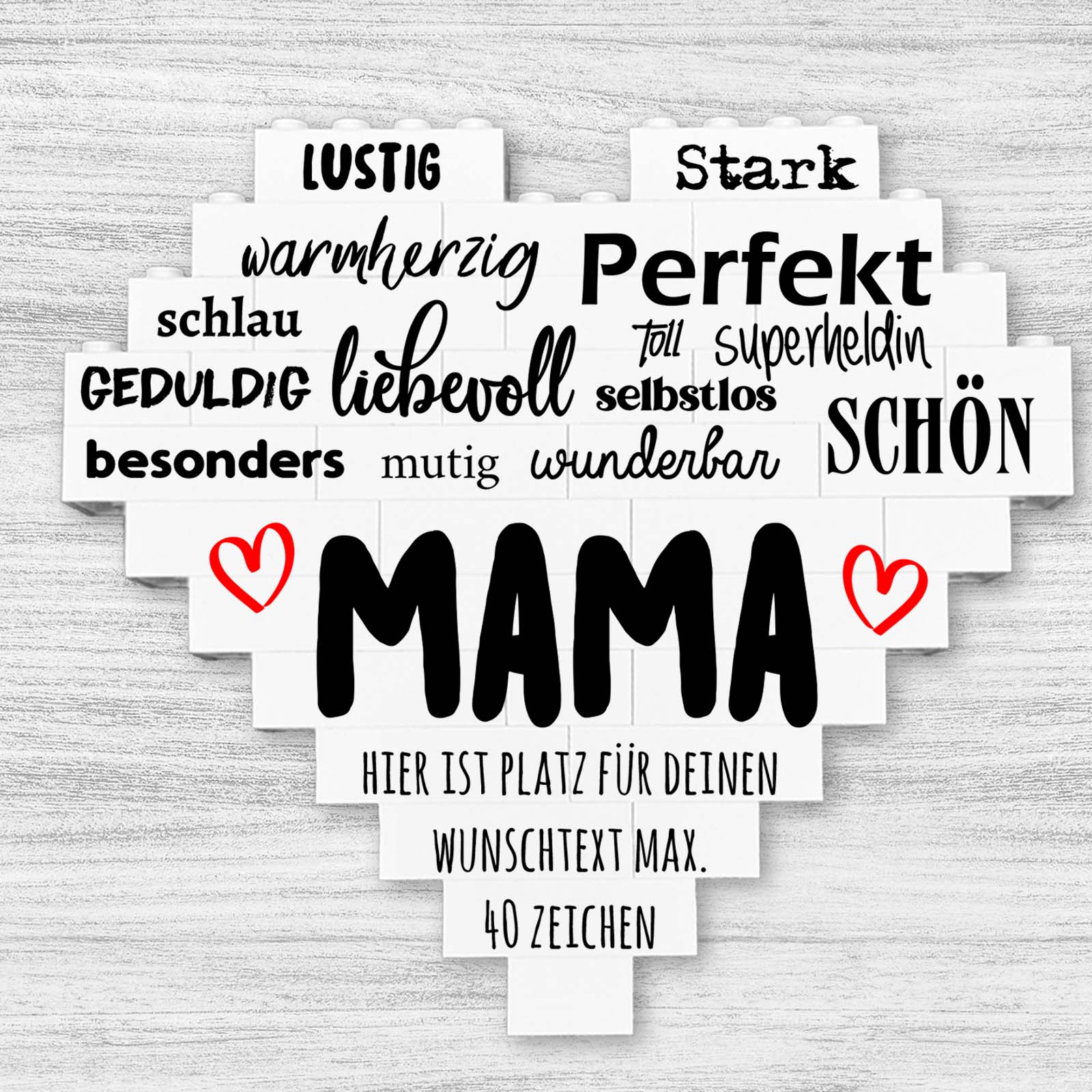 Personalisiertes Herz aus Klemmbausteinen - Mama
