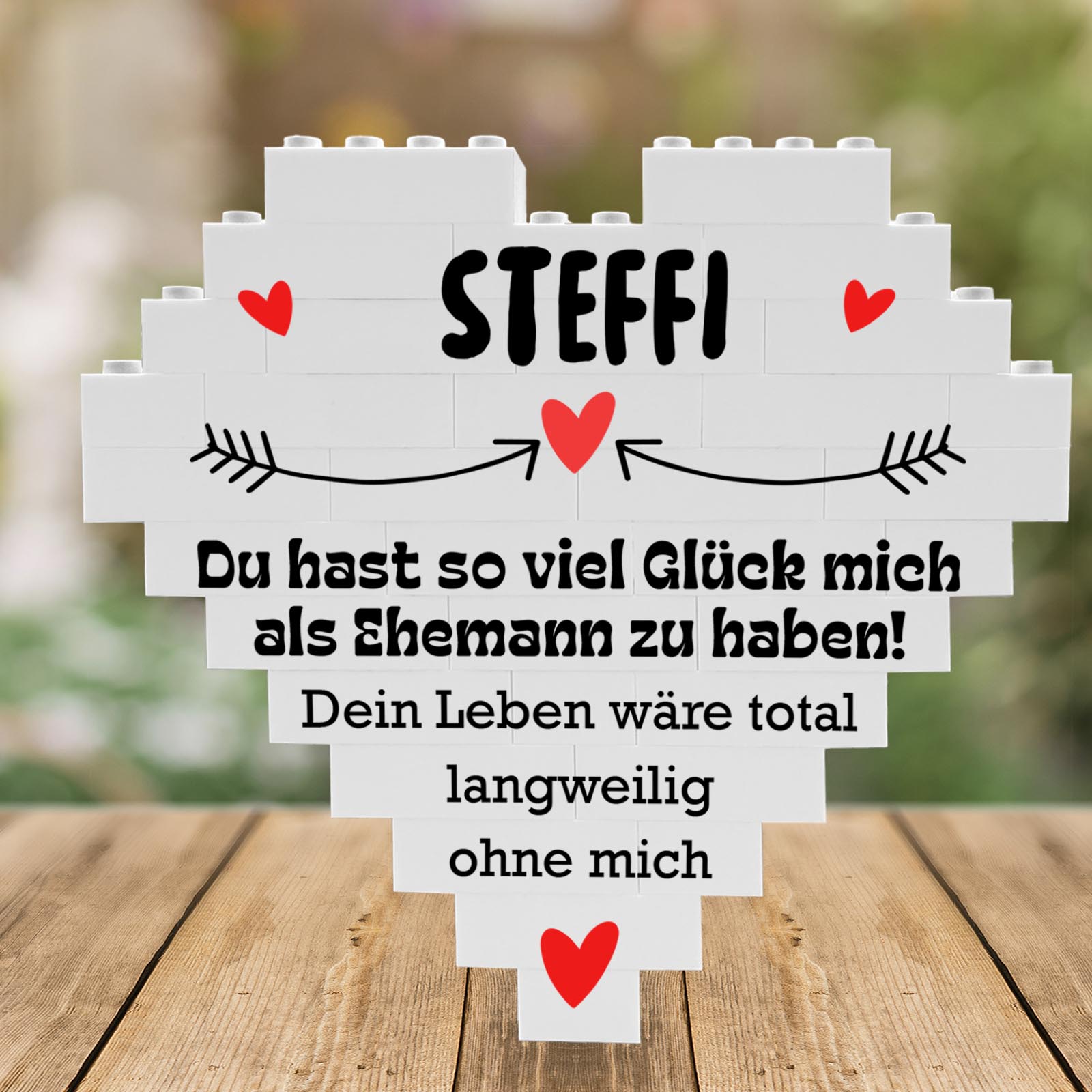 Personalisiertes Herz aus Klemmbausteinen - Lustiger Partnerspruch