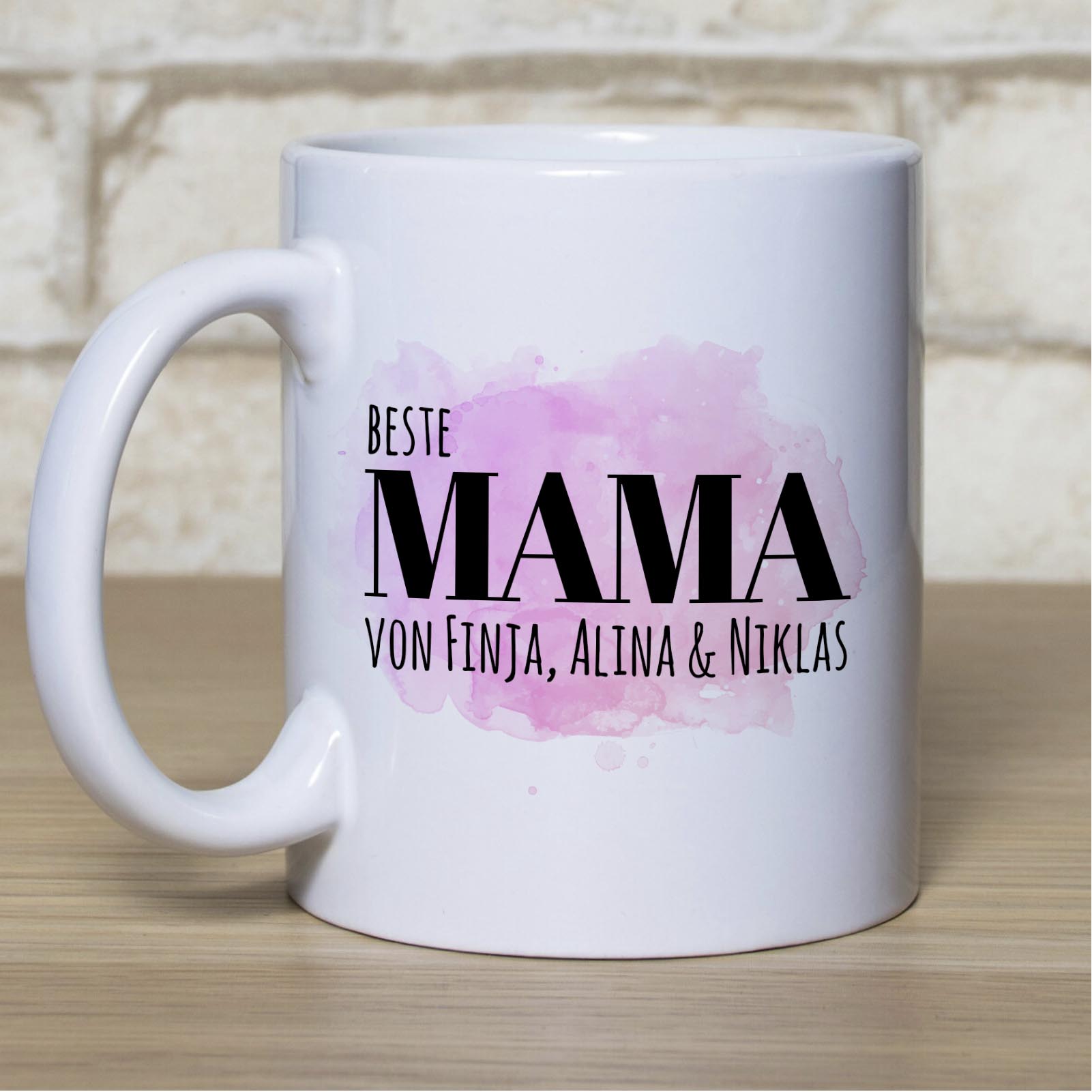 Personalisierte Tasse 330 ml – Beste Mama der Welt – mit Namen der Kinder – beidseitig bedruckt