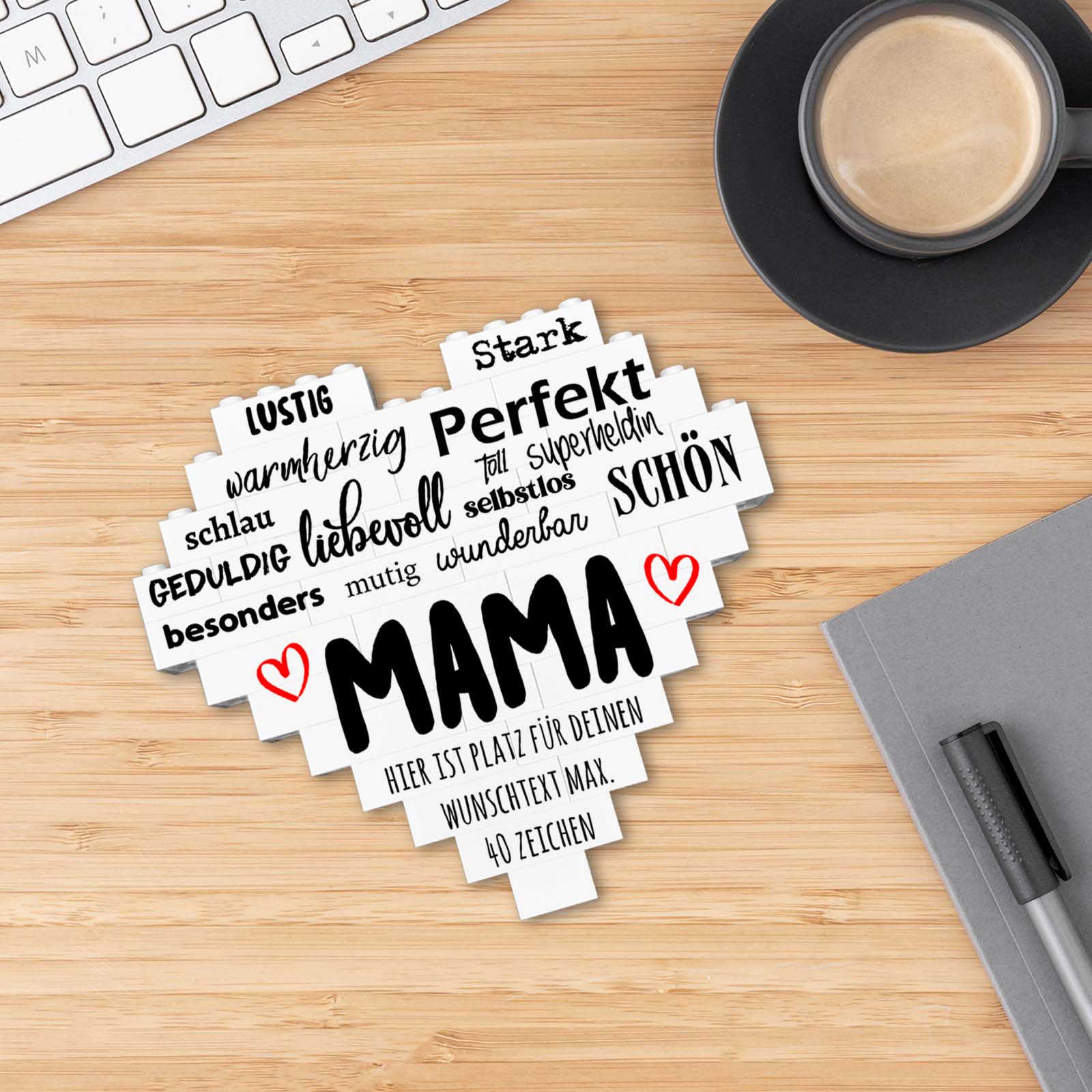 Personalisiertes Herz aus Klemmbausteinen - Mama