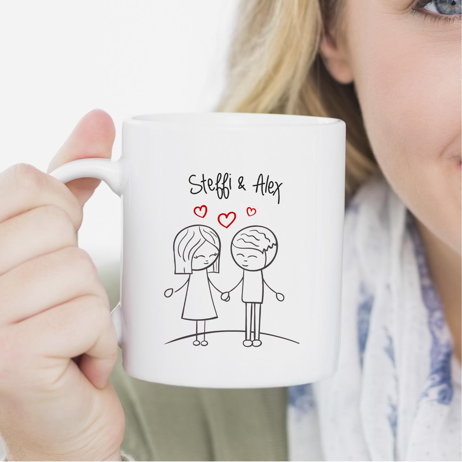 Personalisierte Tasse 330 ml – Liebespaar – mit 2 Namen – beidseitig bedruckt