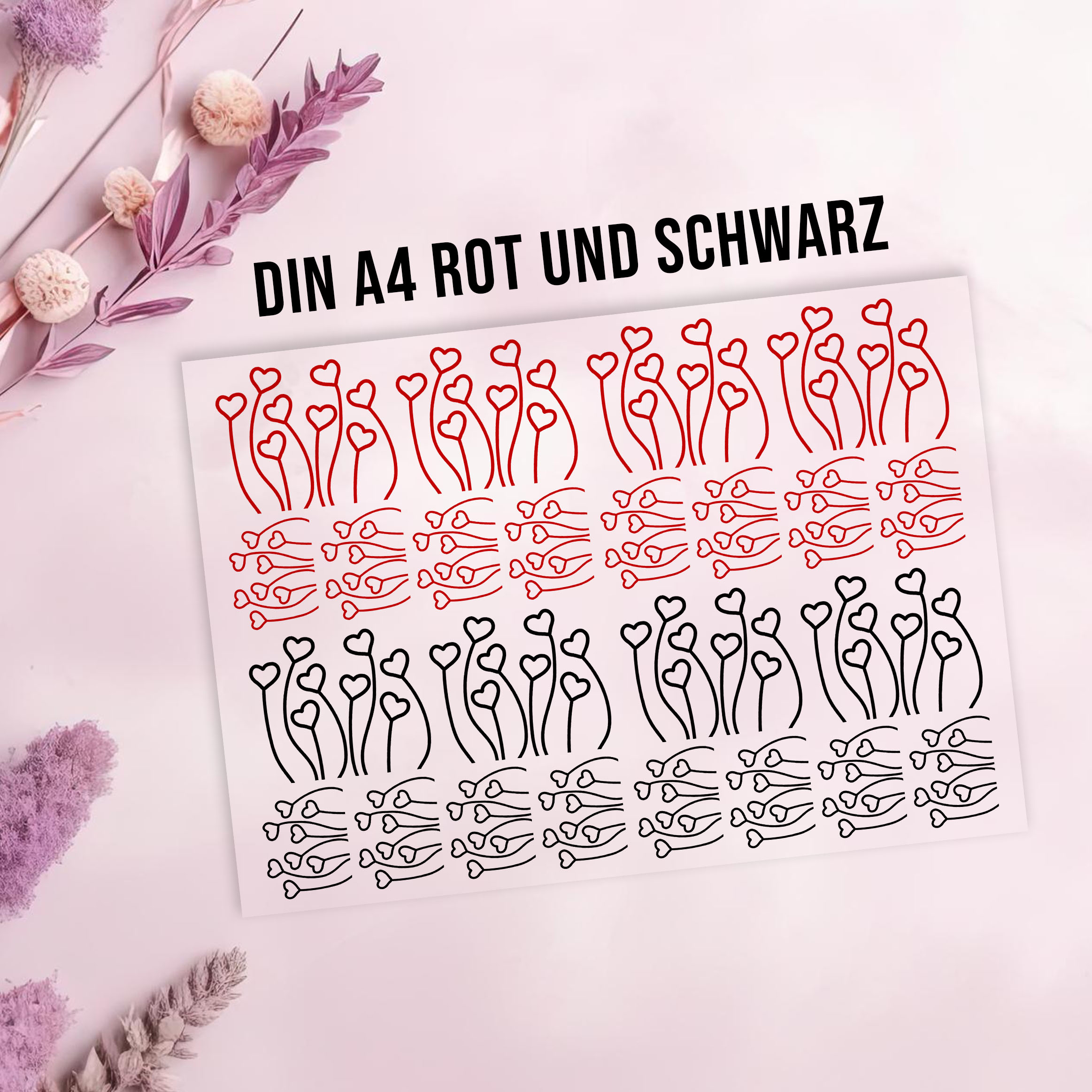 randlose Rub-on Sticker M003 Herzblumen geschwungen