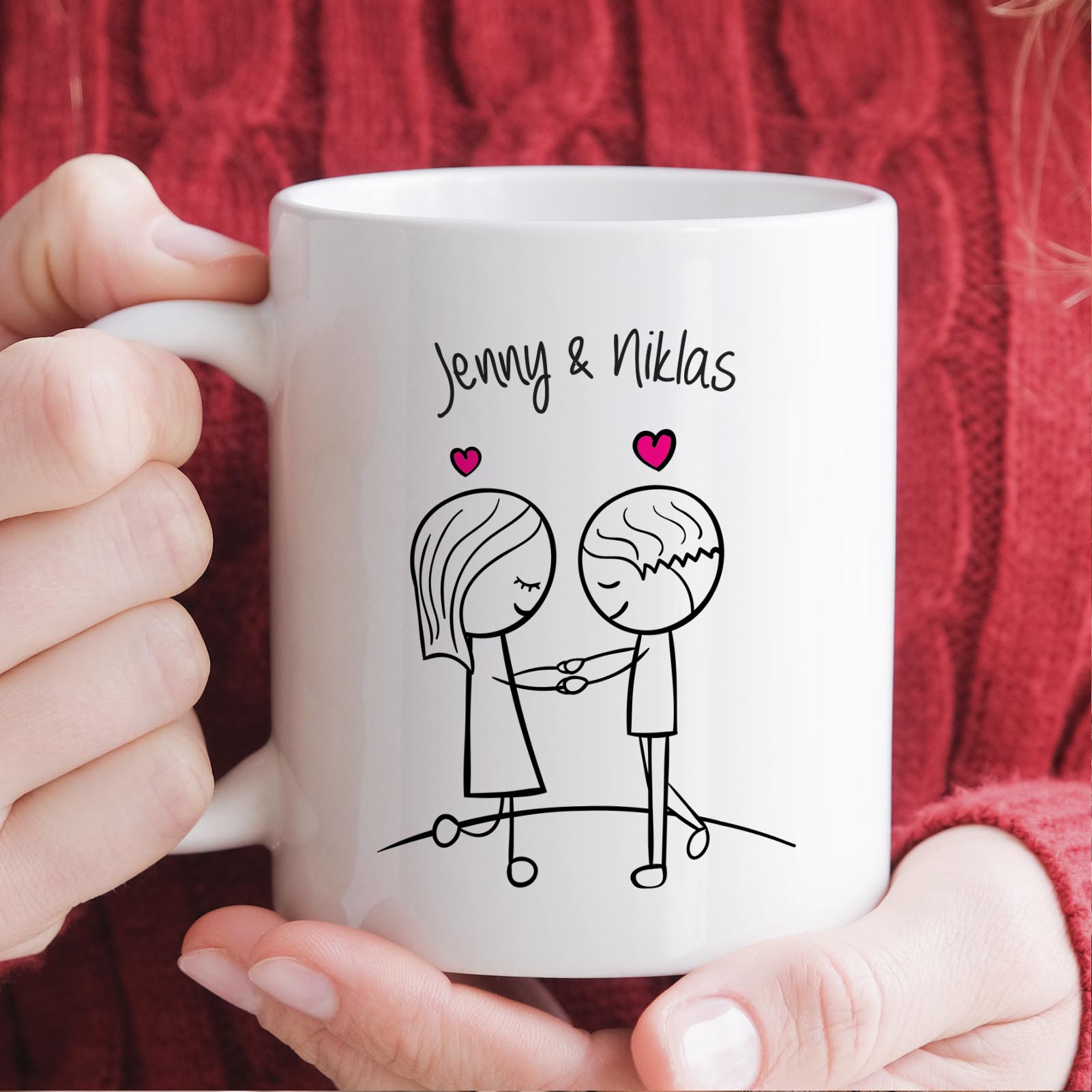 Personalisierte Tasse 330 ml – Liebespaar – mit 2 Namen – beidseitig bedruckt