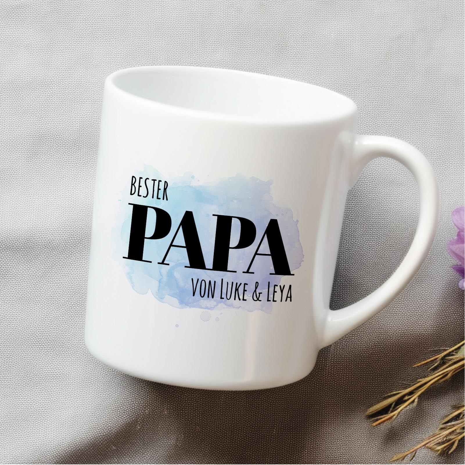 Personalisierte Tasse 330 ml – Bester Papa der Welt – mit Namen der Kinder – beidseitig bedruckt