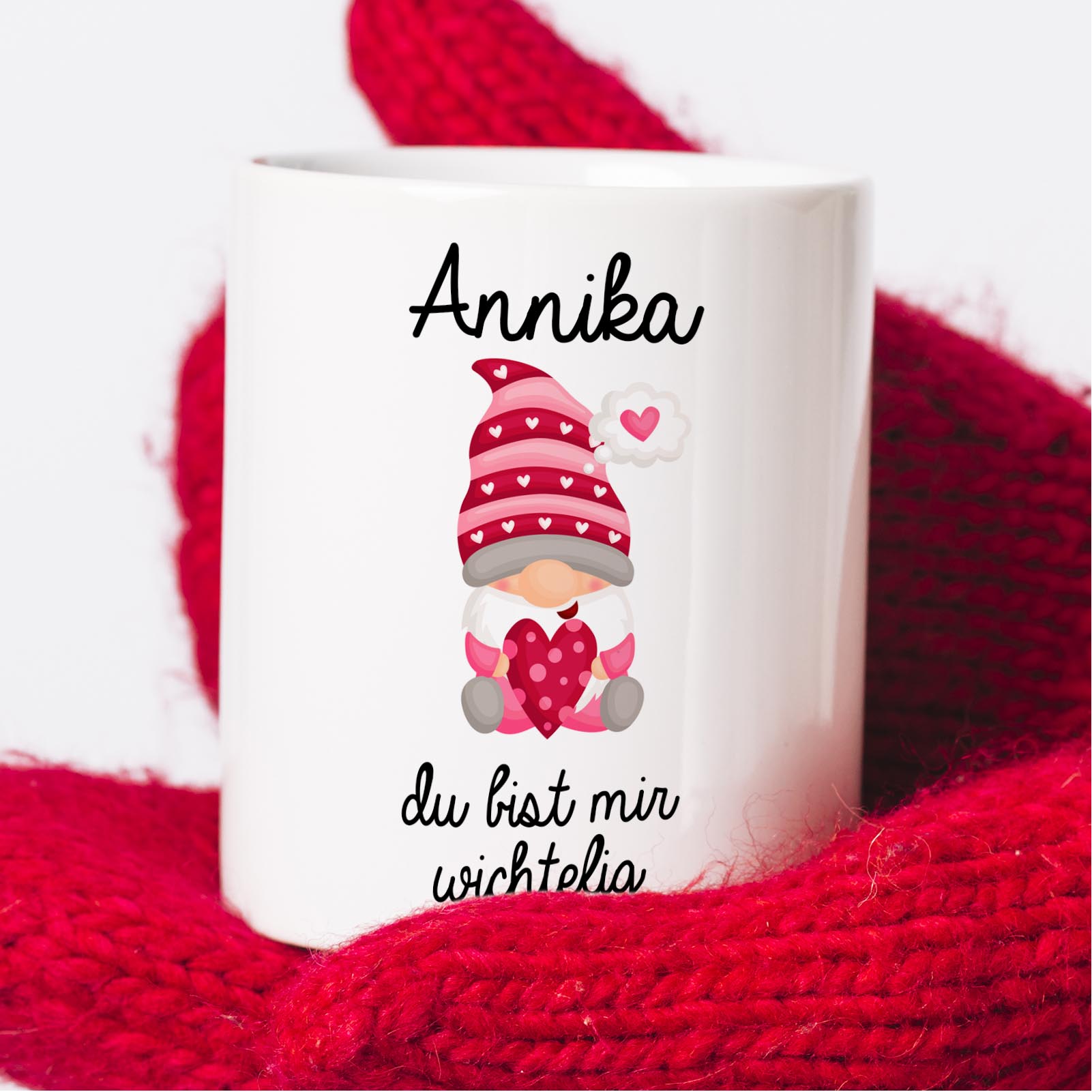 Personalisierte Weihnachtstasse 330 ml – Wichtel Motiv „du bist mir wichtelig“ – mit Wunschname