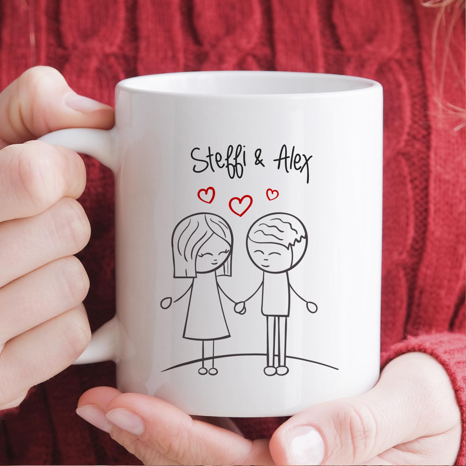 Personalisierte Tasse 330 ml – Liebespaar – mit 2 Namen – beidseitig bedruckt