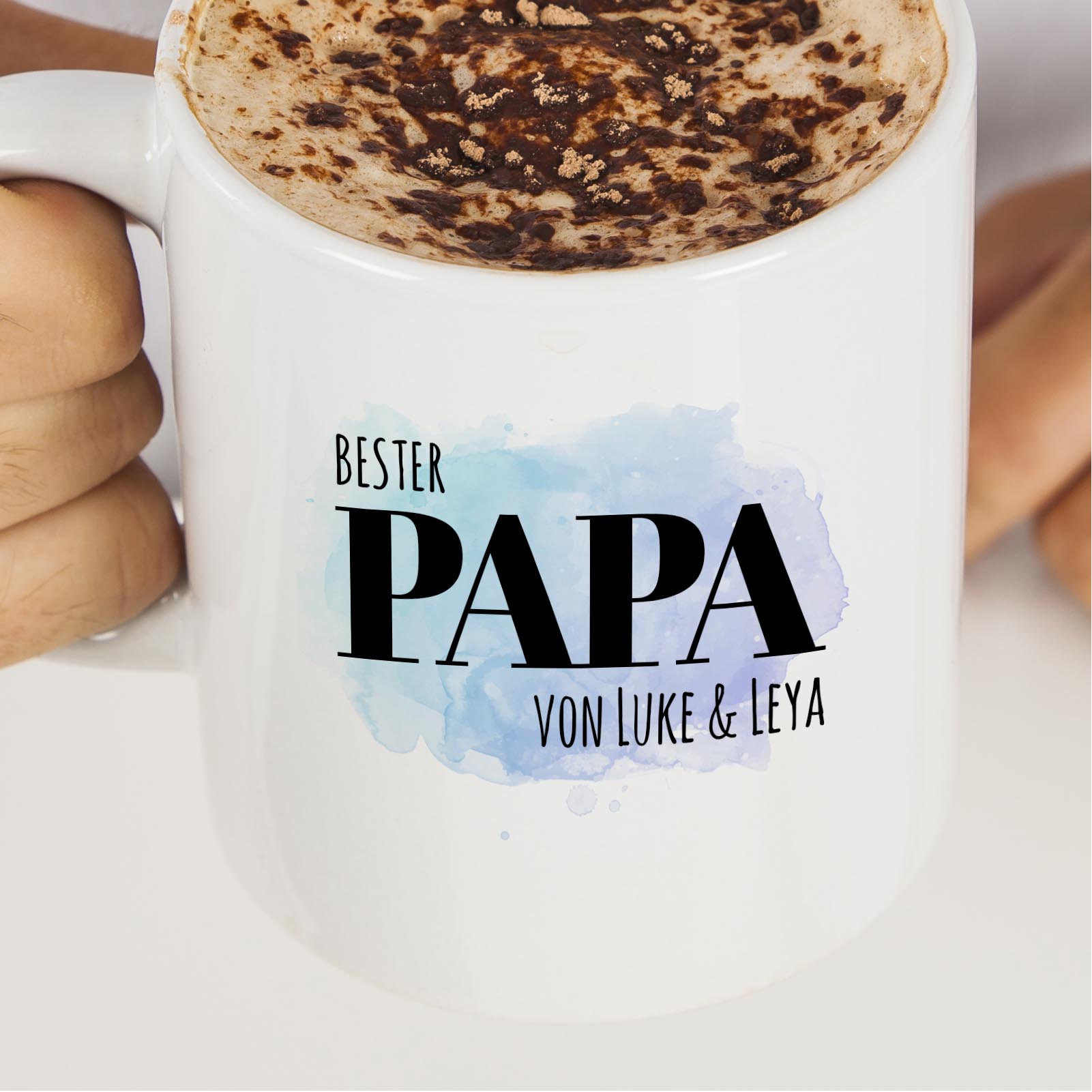Personalisierte Tasse 330 ml – Bester Papa der Welt – mit Namen der Kinder – beidseitig bedruckt