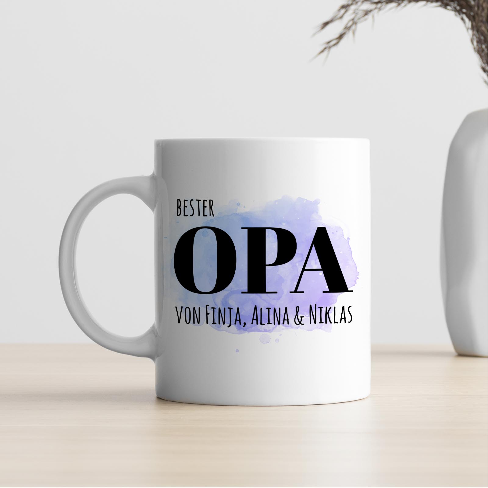 Personalisierte Tasse 330 ml – Bester Opa der Welt – mit Namen der Enkel – beidseitig bedruckt