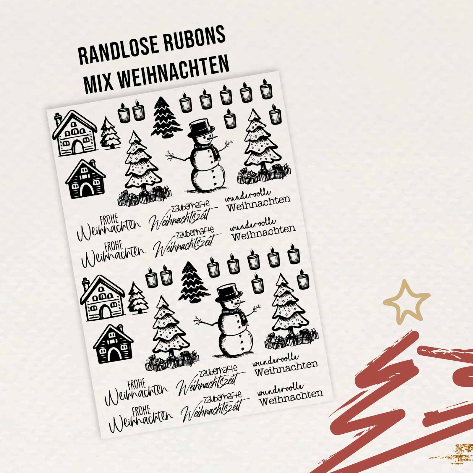 randlose Rub-on Sticker M148 Weihnachtsmix