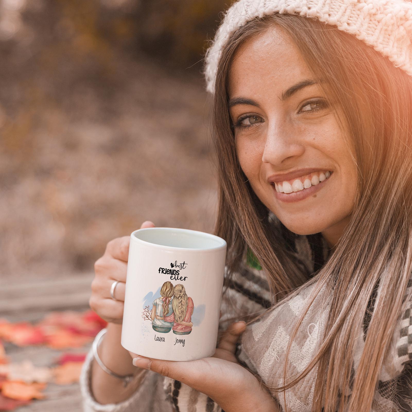 Personalisierte Tasse 330 ml – Beste Freundin – mit 2 Namen – beidseitig bedruckt