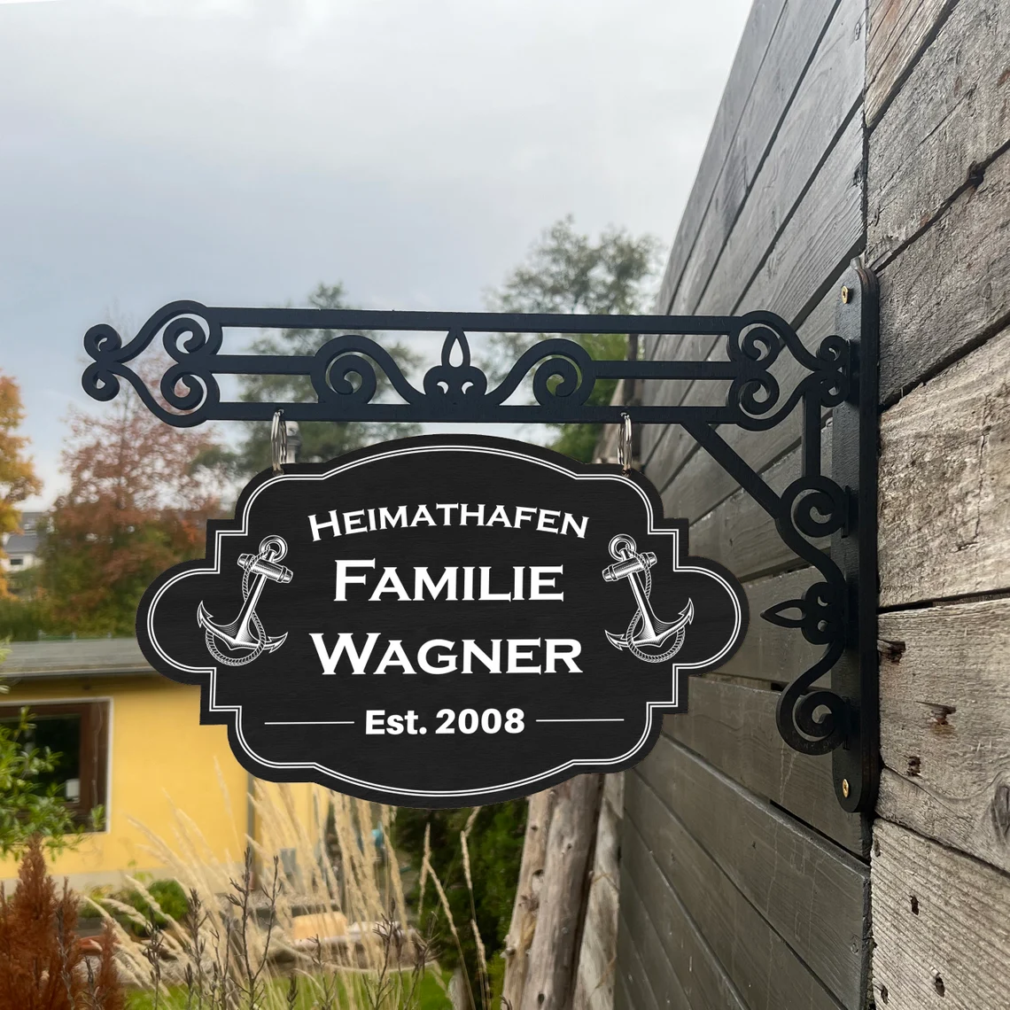 Vintage Holzschild mit Wandhalterung - Motiv "Heimathafen Familie"